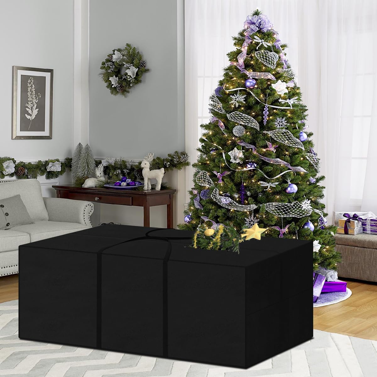 Sac de Rangement pour Coussins de Meubles de Jardin, Housses de Coussin d'Extérieur avec Poignée, Iimperméable, Anti-UV, Sac de Rangement pour Sapin de Noël, 200x80x60cm
