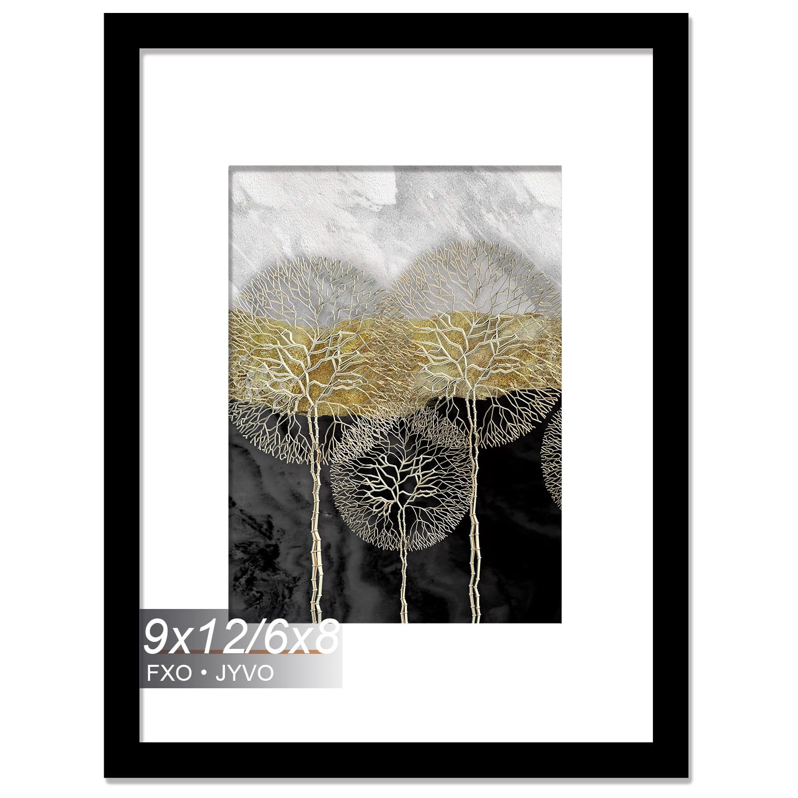 Fxojyvo 9x12 Picture Frame, Display Photo 6x8 with Mat or 9 x 12 Without Mat, Light Weight and High Transparent 9 by 12 Frame for Wall - 1 Pack/Black/9"x12"