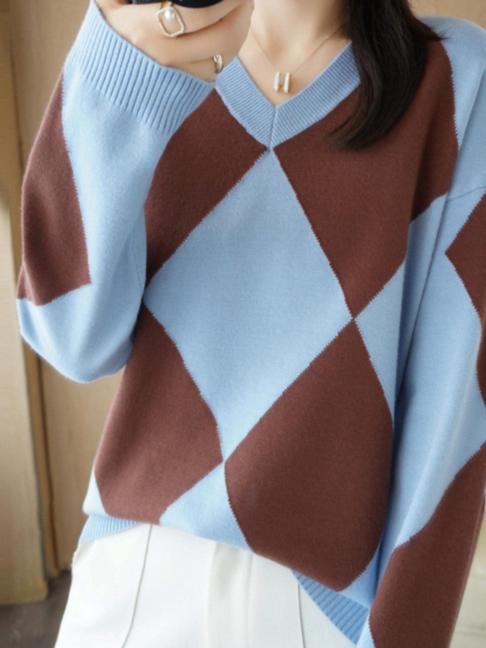 Sweter damski sweter damski sweter dzianinowy sweter damski zima moda długi rękaw top pulower gruby sweter przeciągany duży sweter dekolt w serek luźny