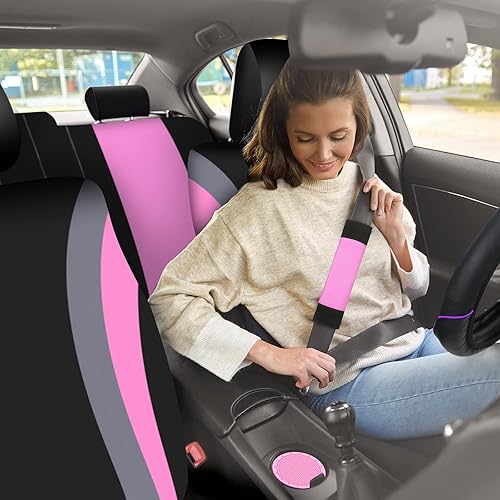 Miniatura 27 de Fabbay Juego completo de 21 fundas de asiento de automóvil, fundas para volante, reposabrazos y cinturón de seguridad, alfombrillas para cinturón