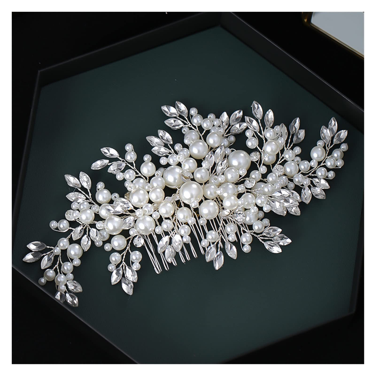 Luxury Rhinestone Pearl Hair Cirt Band For Women Bridal Weddal Wedding Accesorios for el Cabello Joya Tiara Cadera (Metal Color : Silver)