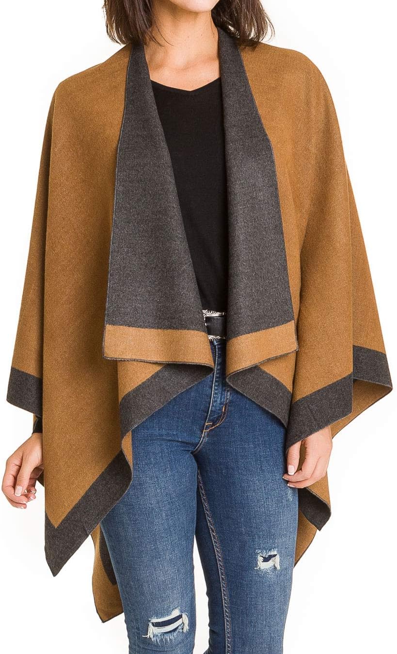 MIMOSITO Women's Shawl Wrap Poncho Ruana Cape Cardigan Sweater Open Front for Fall Winter