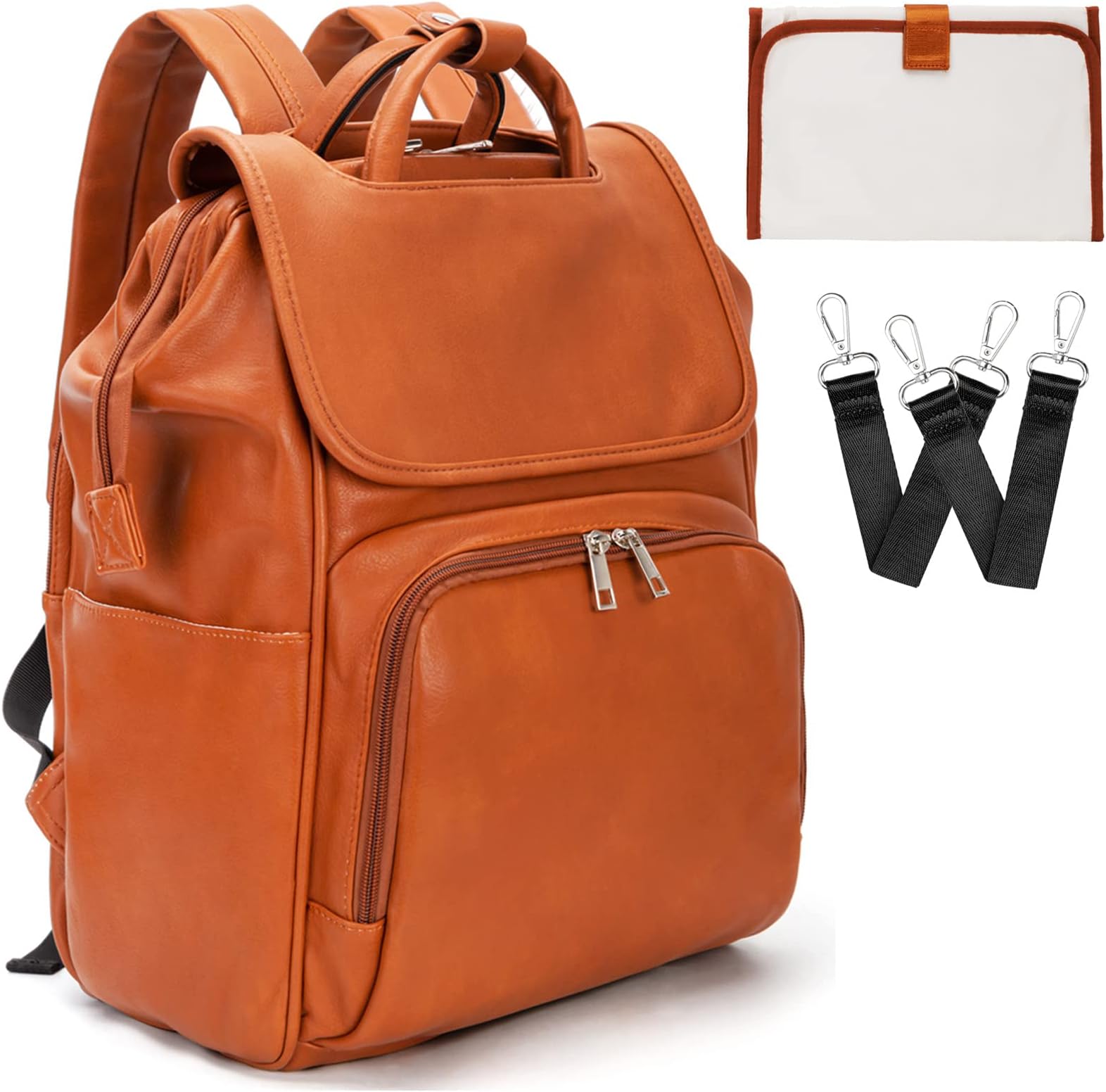 MinsongFashion Leather Diaper Bag Women Backpack Purse, Mommy Travel Diaper Bag for Baby with Changing Pad Stroller Straps (Brown 1)