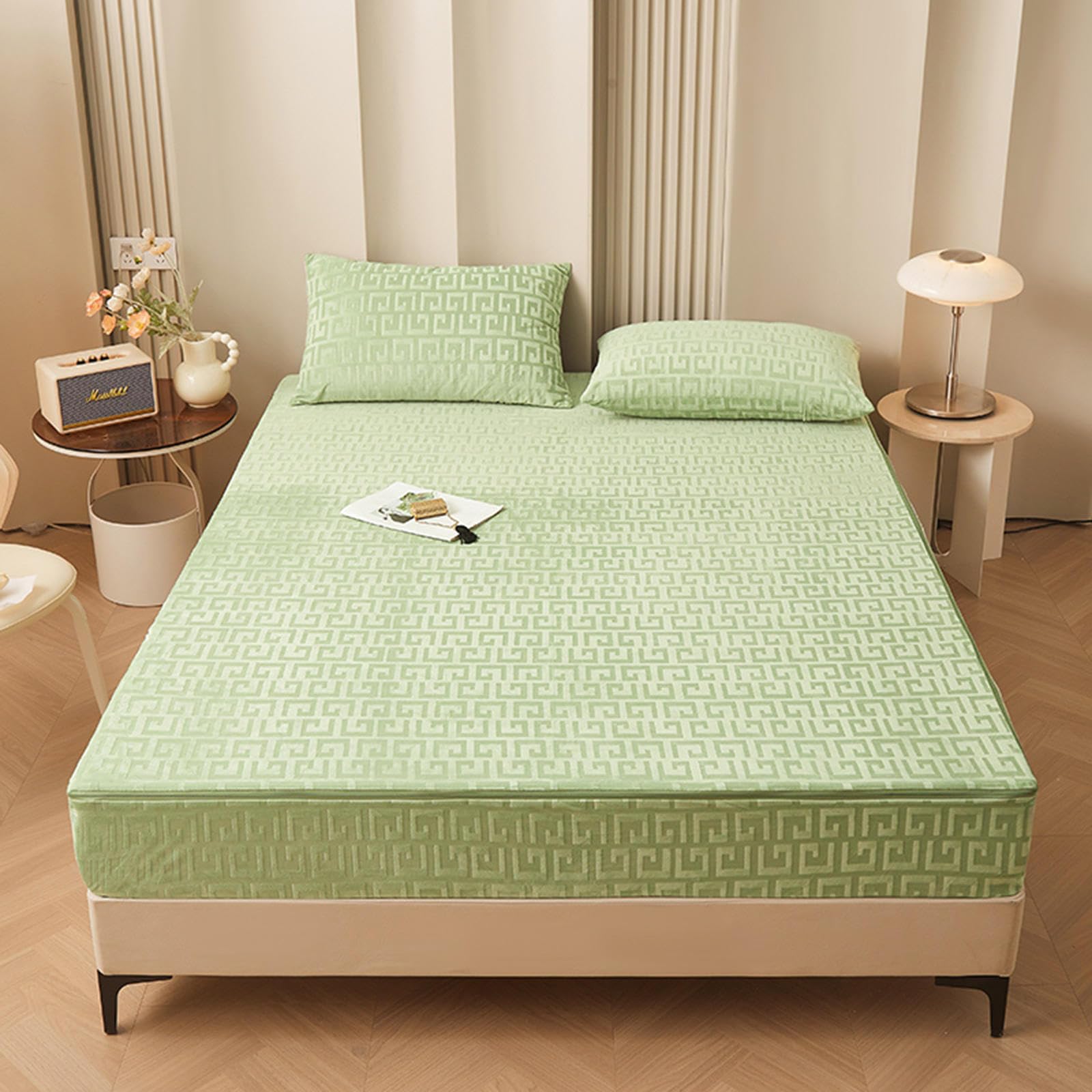 Sábana bajera ajustable de invierno de felpa de 160 x 190/200 cm, funda de colchón personalizable con cremallera, protector de colchón impermeable para cama individual, color rosa, 135 x 200 + 10 cm