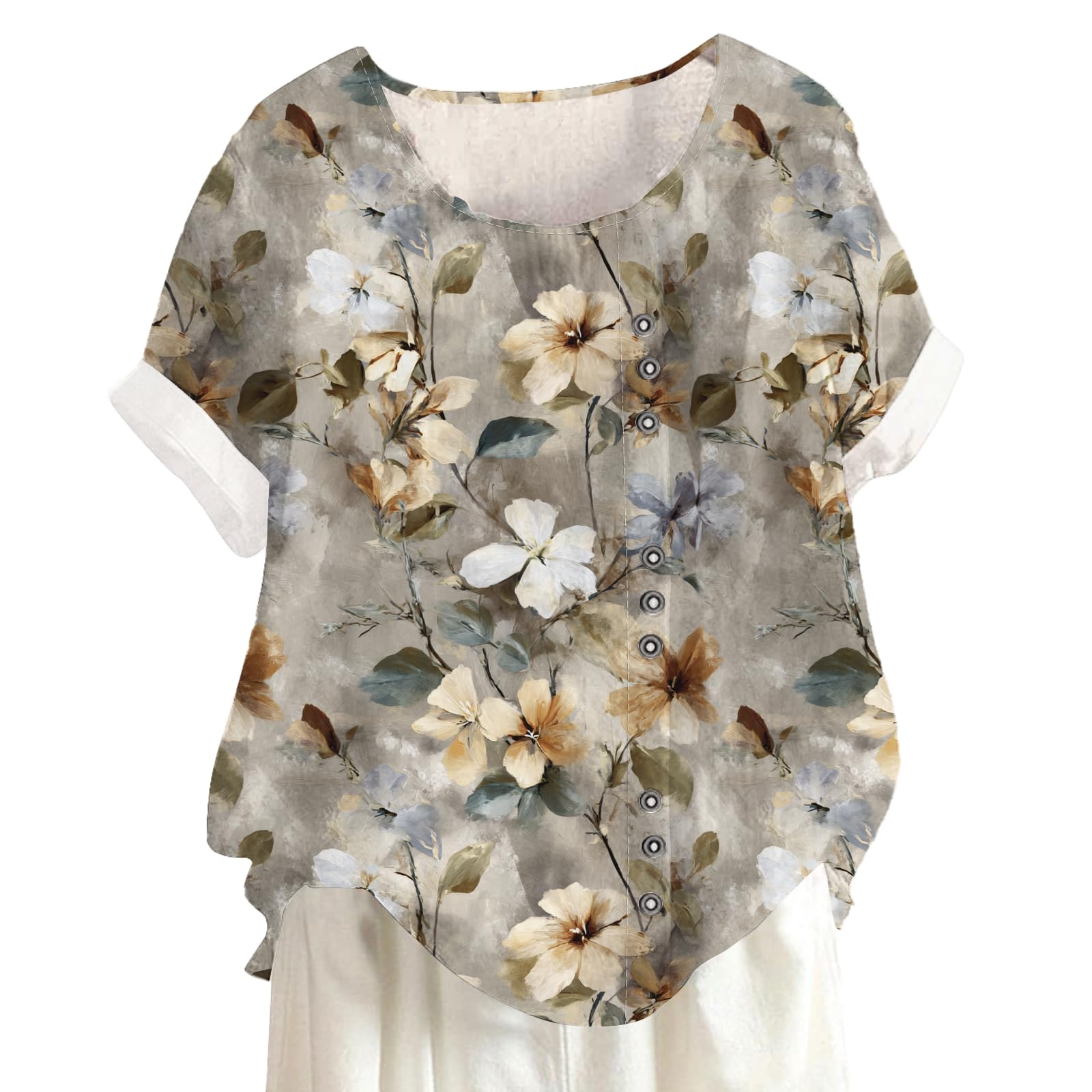 Floral Graphic Tees for Womens Trendy Casual Short Sleeve Crewneck Blouse Comfy Loose Lightweight Pullover Tops