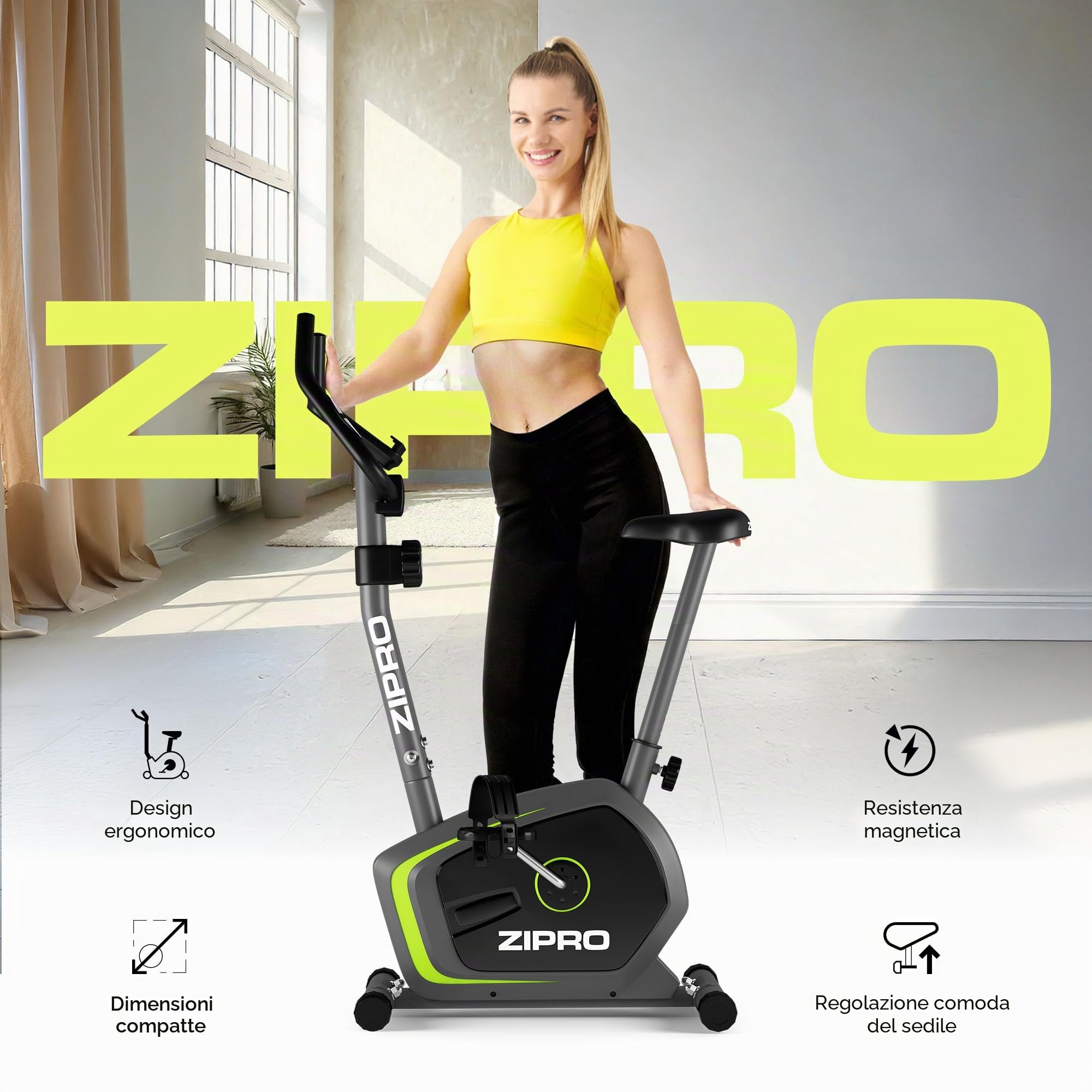Zipro Cyclette Drift, Fitness Bike Ergometrico, Trainer Magnetico per Bicicletta, Ergometro fino a 120 kg, Bici da Interno, Cyclette per Allenamenti Domestici, Batteria Operata