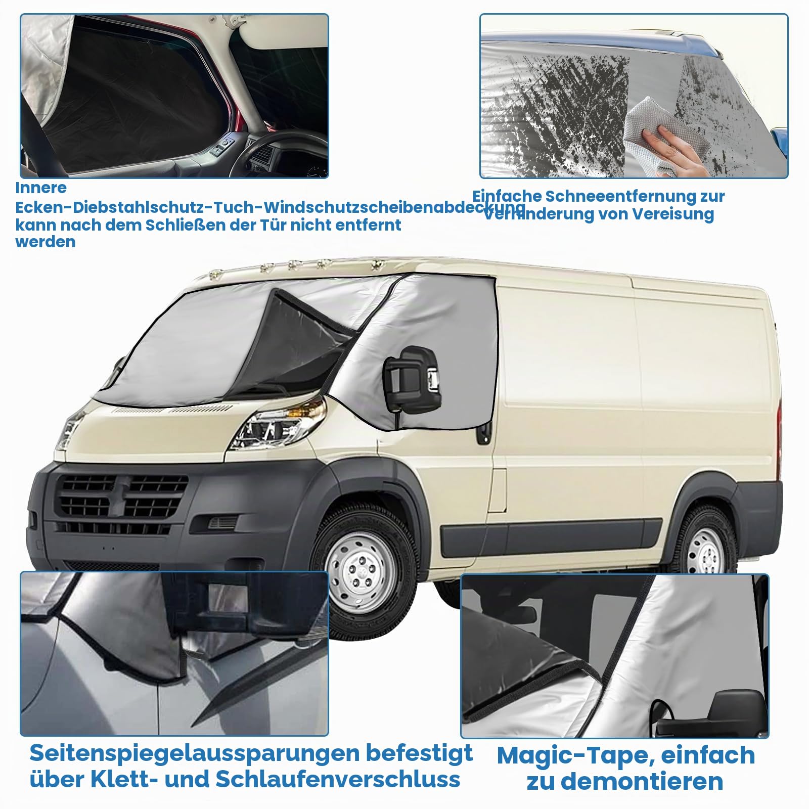 Frontscheibenabdeckung für Peugeot Boxer Citroen Jumper Fiat Ducato X250/290 2006-2025 210D Oxford abnehmbar Sonnenschutz Anti-Frost