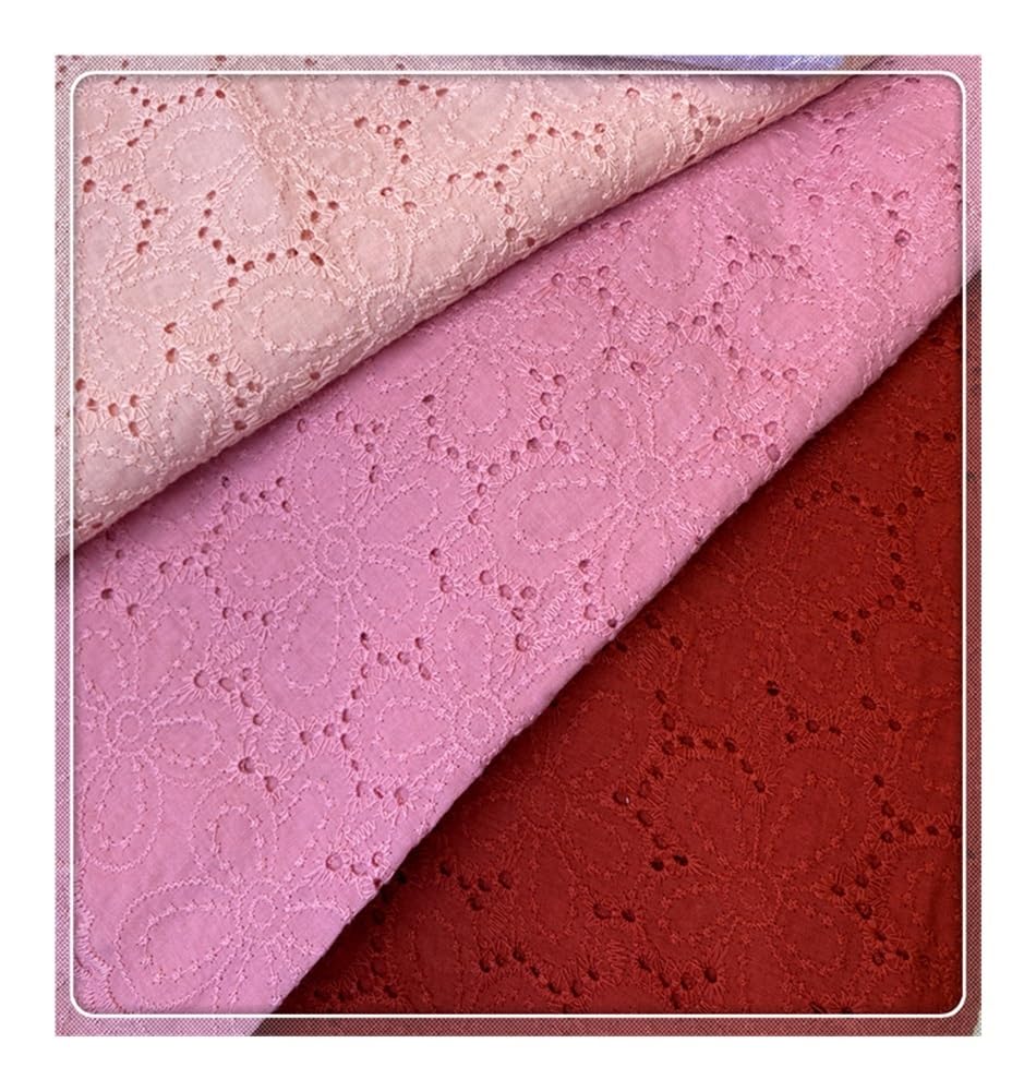 Tissu en coton coloré fait à la main - Dentelle brodée - Largeur : 130 cm - Pour vêtements, robes, accessoires de maison (rose clair)