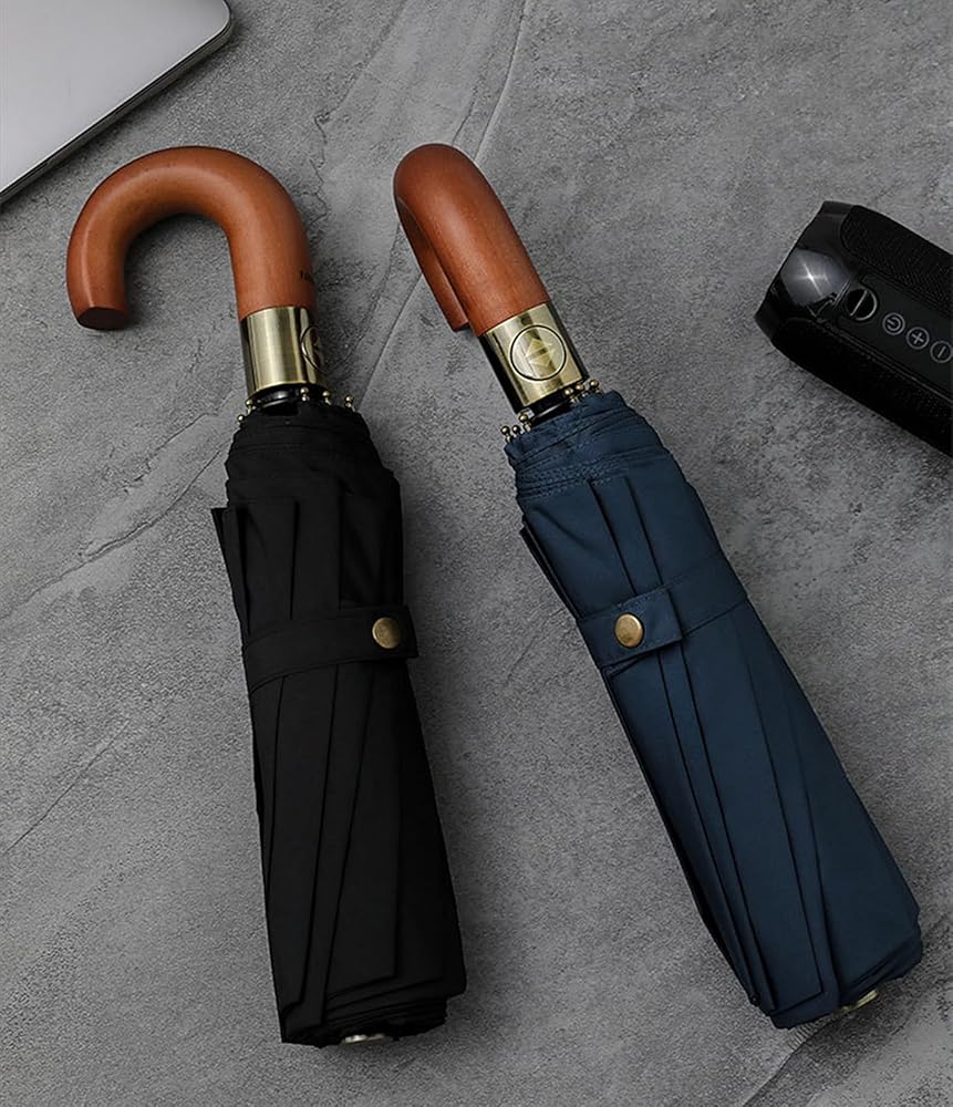 Amazon | 折りたたみ傘 天然木ハンドルメンズ 晴雨兼用 台風対応 梅雨