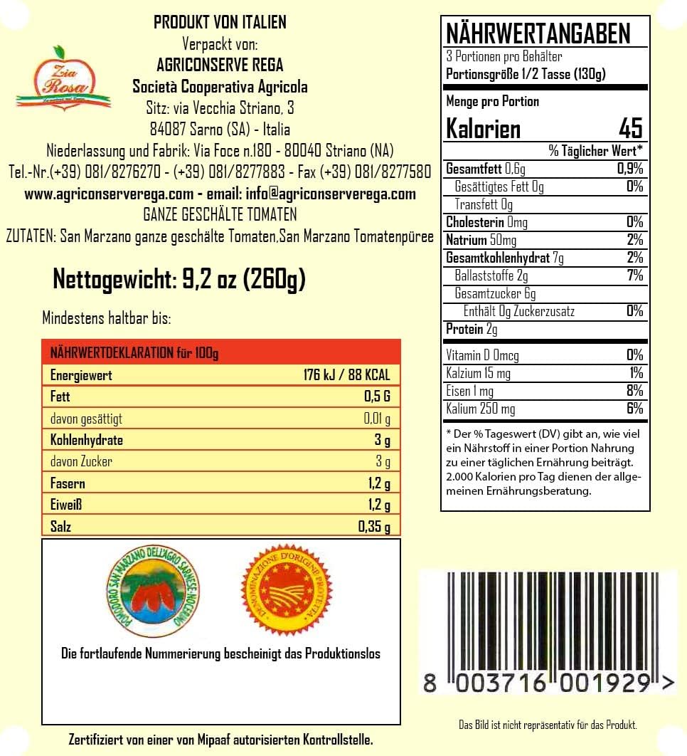 Pomodoro San Marzano dell'Agro Nocerino-Sarnese Tomaten in Dose 48 x 400g | Origine Campania, varietà pregiata; ganze Früchte für Sugo, Pizza, Ragù und authentische Küche, Gesamtnettogewicht 19,2 kg