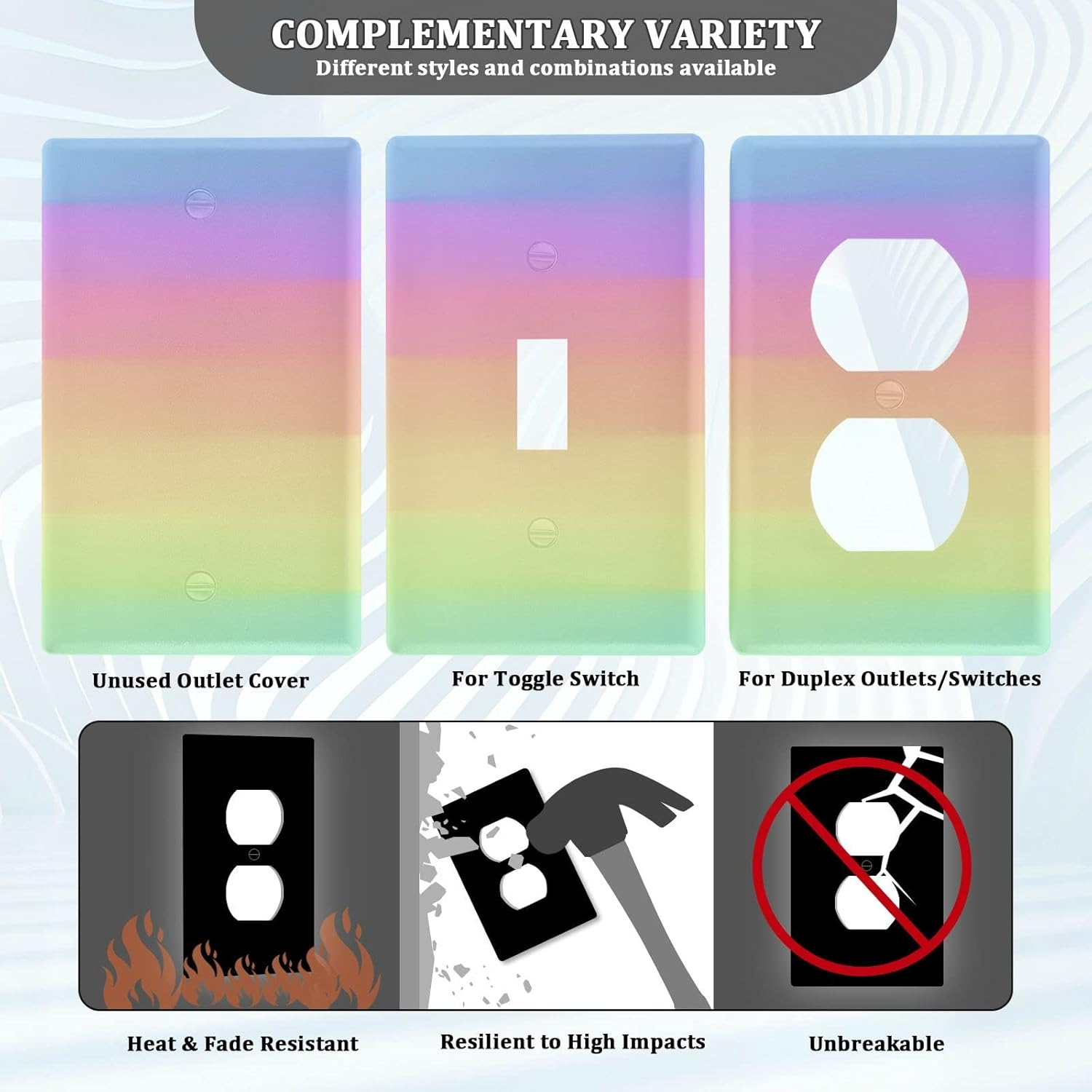 Kigai Rainbow Pastel Duplex Wall Plates,Electrical Outlet Covers,1-Gang Standard Size 4.5" x 2.8",Switch Plate