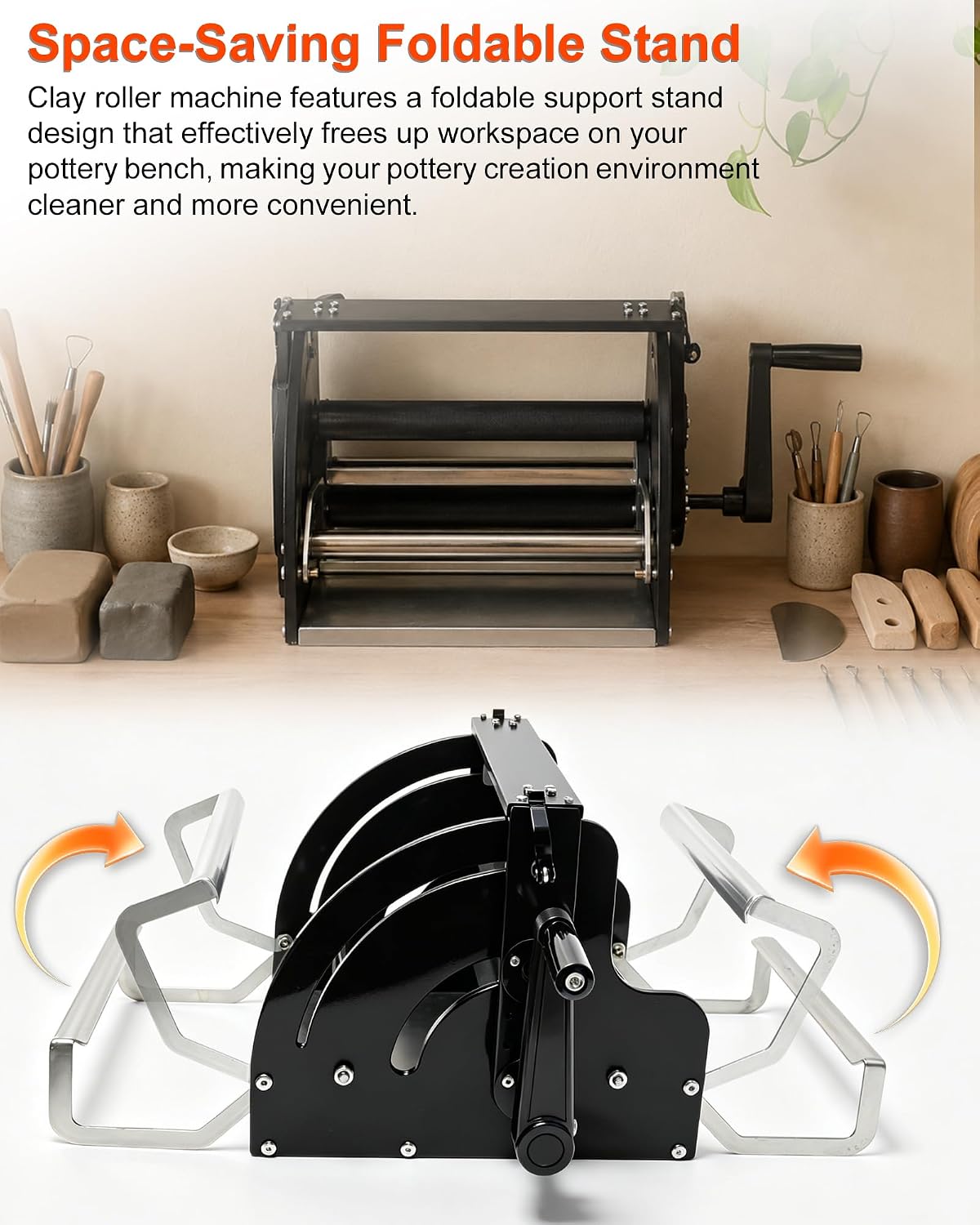Hand Cranked Clay Roller Machine, Adjustable Clay Slab Roller-Suitable for Rolling and Preparing During Making of Pottery Crafts