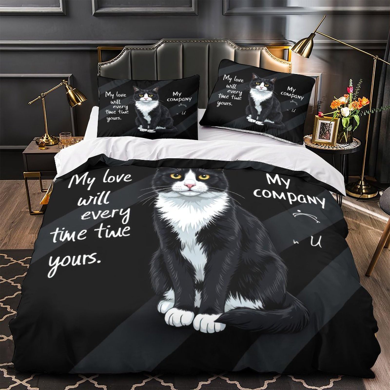 Parure de lit chat 3 pièces avec housse de couette 220x240 cm et taies