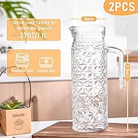 Vista 2 de Gejoy 2 recipientes de vidrio de 40 onzas con tapas, jarra de vidrio con asa y boquilla para nevera, agua pequeña, jugo de naranja, jarra de té