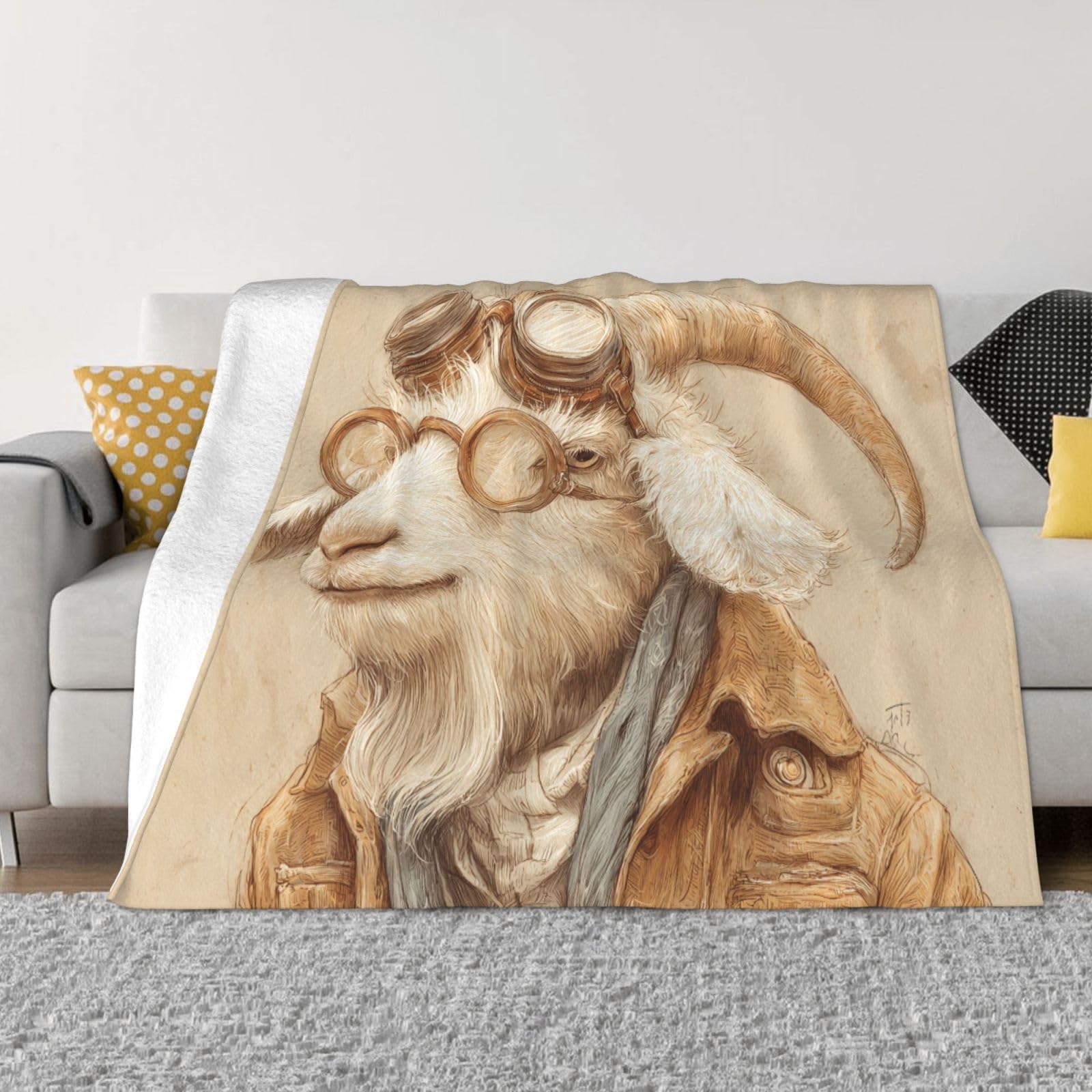 Manta de viaje portátil de 80 x 60 pulgadas, suave, resistente a las arrugas, plegable, exquisito estampado de cabra explorador