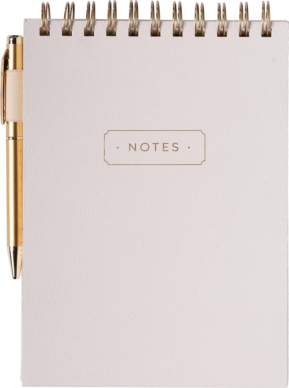 WORLD TRAVELEREccolo Lined Top Spiral Notebook, Metallic Steno Pad with Pen Included and Pen Loop (240 Pages), Notes" A5 Notepad Ideal for Note Taking in School, College or Work (Cream, 6x8.5 Inches)