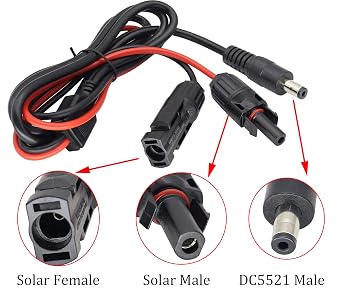 16AWG Solar Panel Cable - MC-4 to DC 5.5mm x 2.1mm Male Adapter with DC 3.5x1.35mm, 4.0mmx1.7mm, 5.5mmx2.5mm, 6.5x3mm and 8mm Converter (1.5m/5ft)