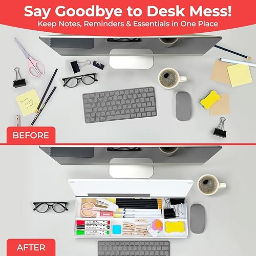 Miniatura 5 de Chalkola Pizarra blanca de escritorio de vidrio con almacenamiento, pizarra de borrado en seco, organizadores de escritorio de trabajo, soporte para
