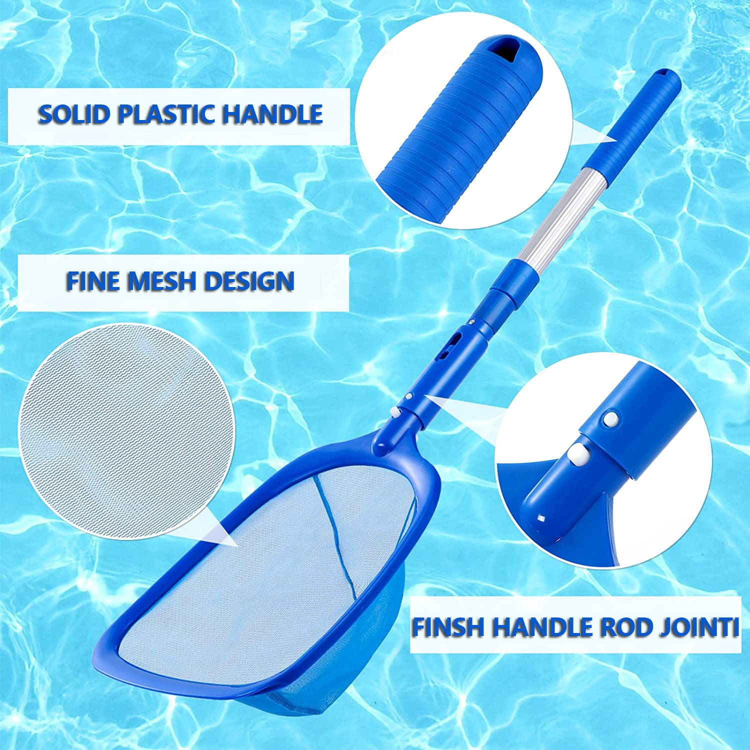 FBSPORT Pool Skimmer Net with Telescopic Pole, 59 inch Swimming Pool Leaf Net, Fine Mesh Pool Net, Pool Cleaner Maintenance Tool-Easy to Collecting Leaves for Swimming Pools, Hot Tubs, Ponds - 3