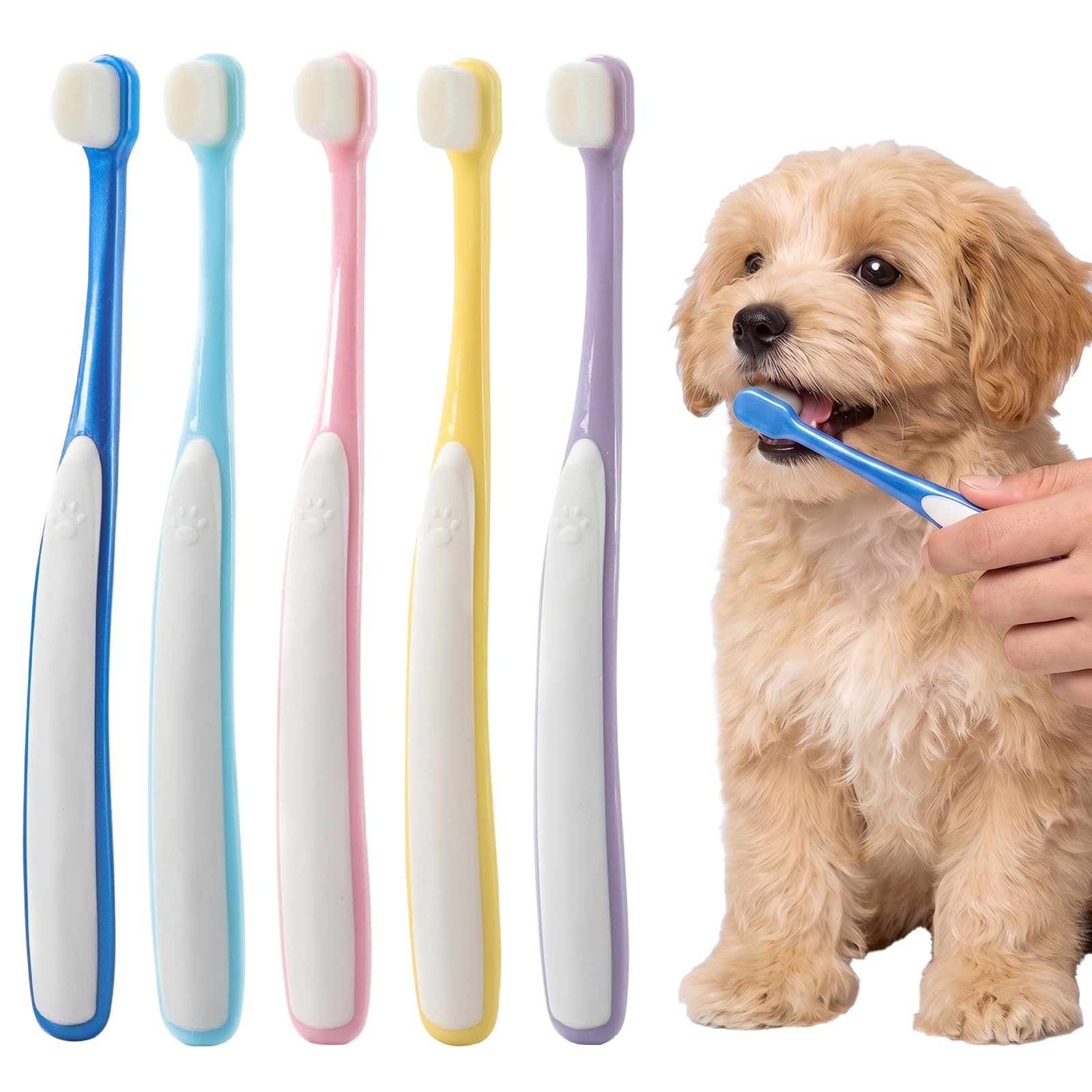 5 spazzolini da denti per cani, setole morbide e sottili da 0,01 mm, per cani e gatti | Testina pratica, comoda impugnatura in PP+PBT, 5 colori per una facile assegnazione, per cani e gatti a casa.