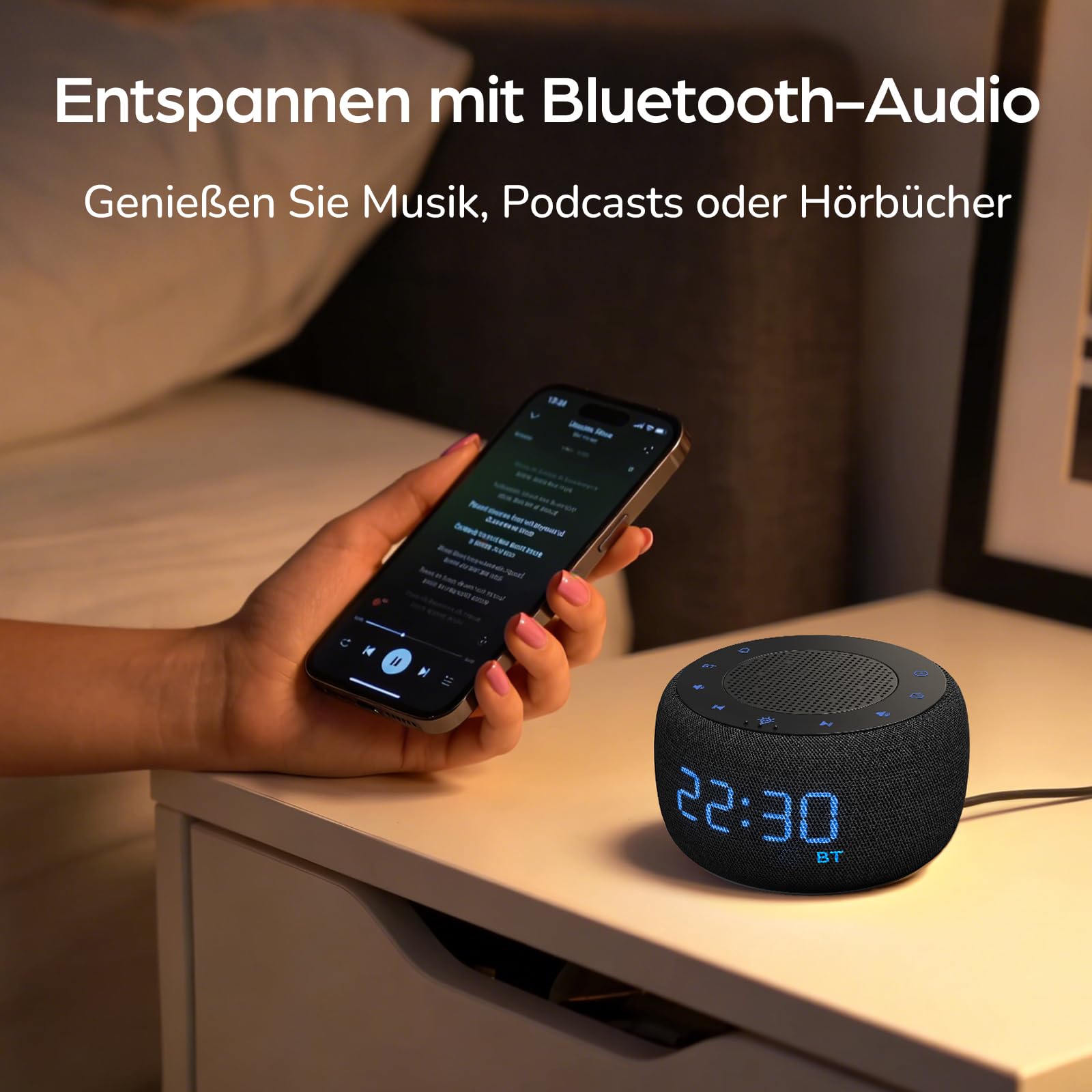 DOUMOSH Réveil Radio avec Bluetooth, réveil numérique avec variateur d'intensité 0-100%, veilleuse colorée, réveil avec Haut-Parleur Bluetooth pour la Chambre à Coucher - Gris Espace
