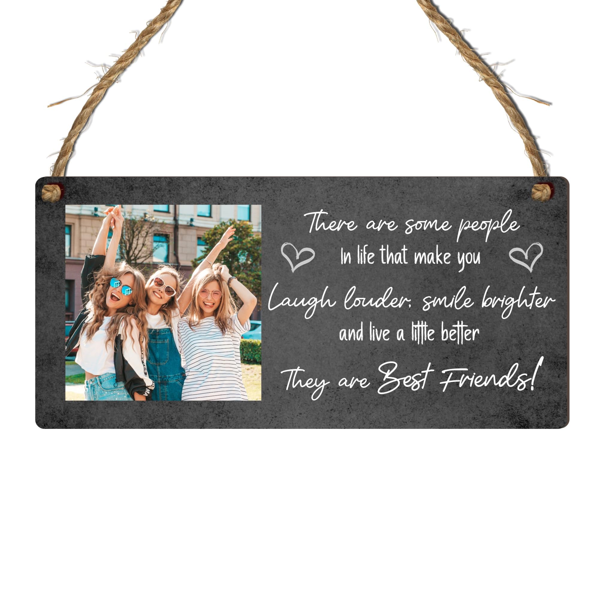 Personalised "Best Friends Make Life Brighter" Plaque with Custom Photo | MDF or Acrylic Hanging Sign for Friendship Gifts | Heartfelt Keepsake for Besties (Black, Mdf Wood Indoor Use Only)