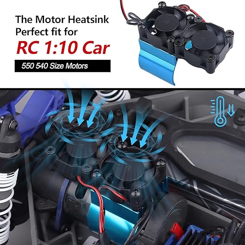 Miniatura 4 de Disipador de calor de aluminio con sensor térmico de motor RC con doble turbo ventiladores de alta velocidad para 540 550 motores Traxxas Redcat HSP