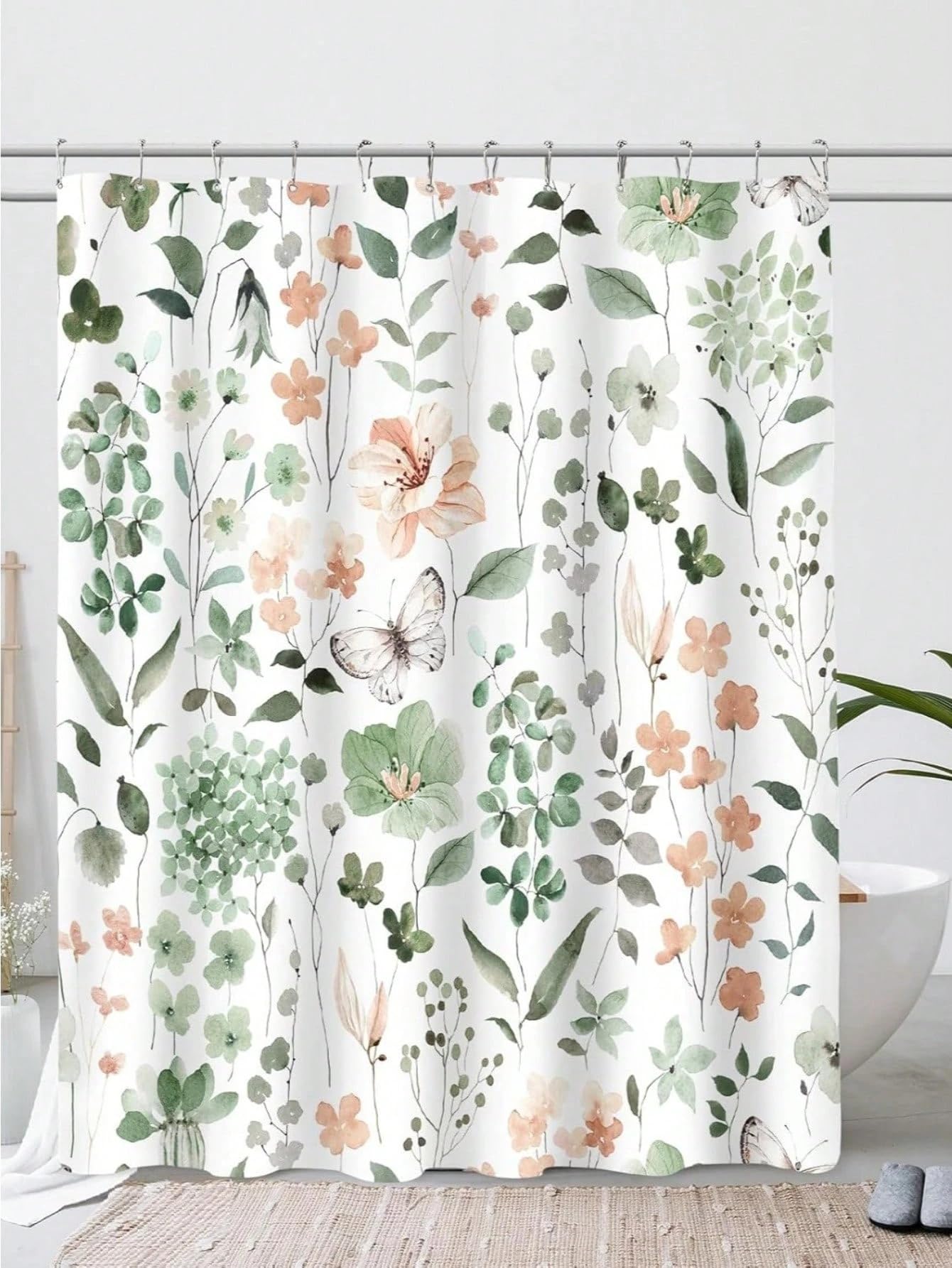 SPXLUCAU Cute Floral Shower Curtain, Flower Fabric Shower Curtains for Bathroom, Wildflower Butterfly Cloth Shower Curtain(230x175cm/91x69in(WxH))