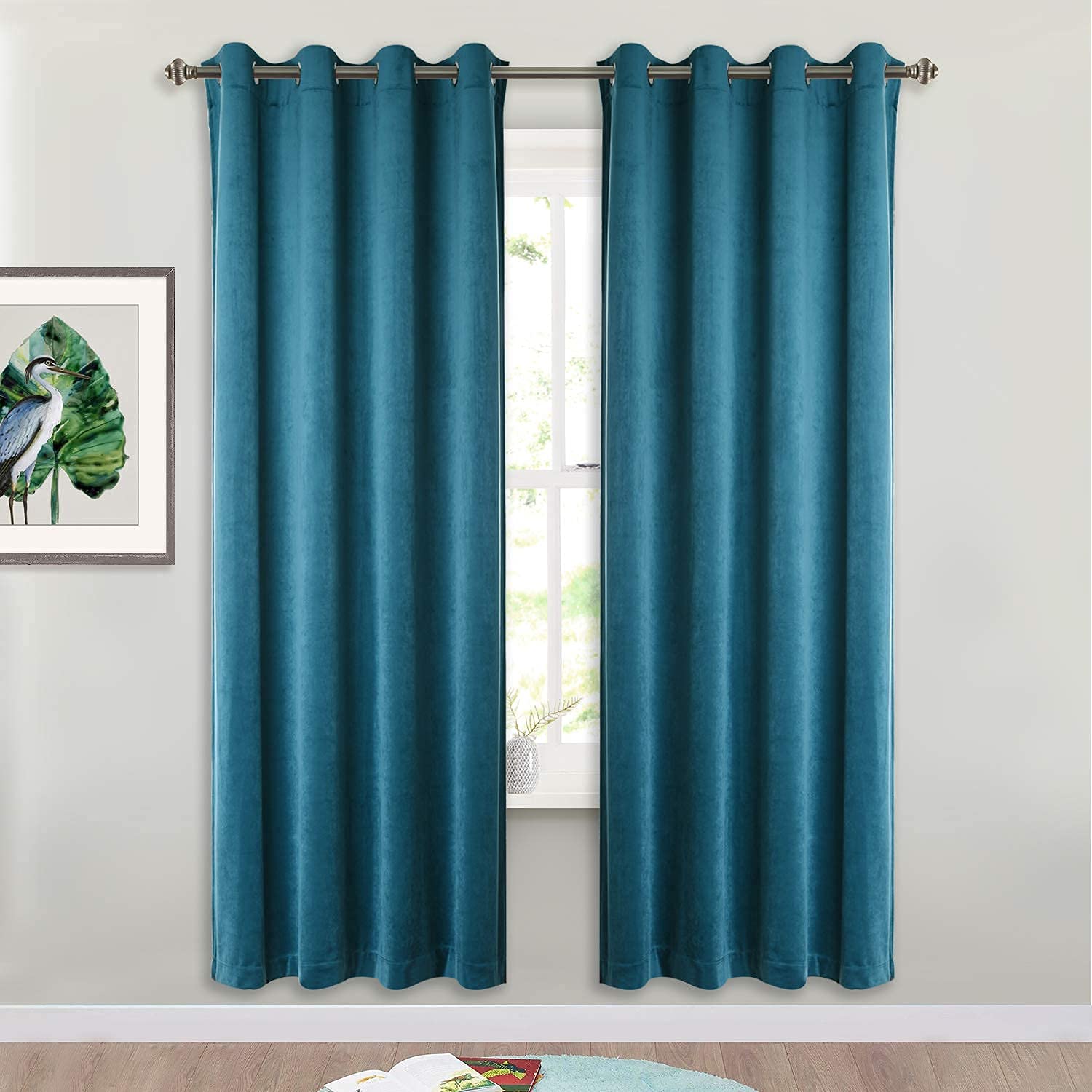 StangH Room Darkening Velvet Curtain Panels - Thick Soft Velvet Drapes with Grommet Top Stylish Home Decoration Panels for Dining Room/Living Room, Teal, W52 inch x L72 inch, 2 Panels
