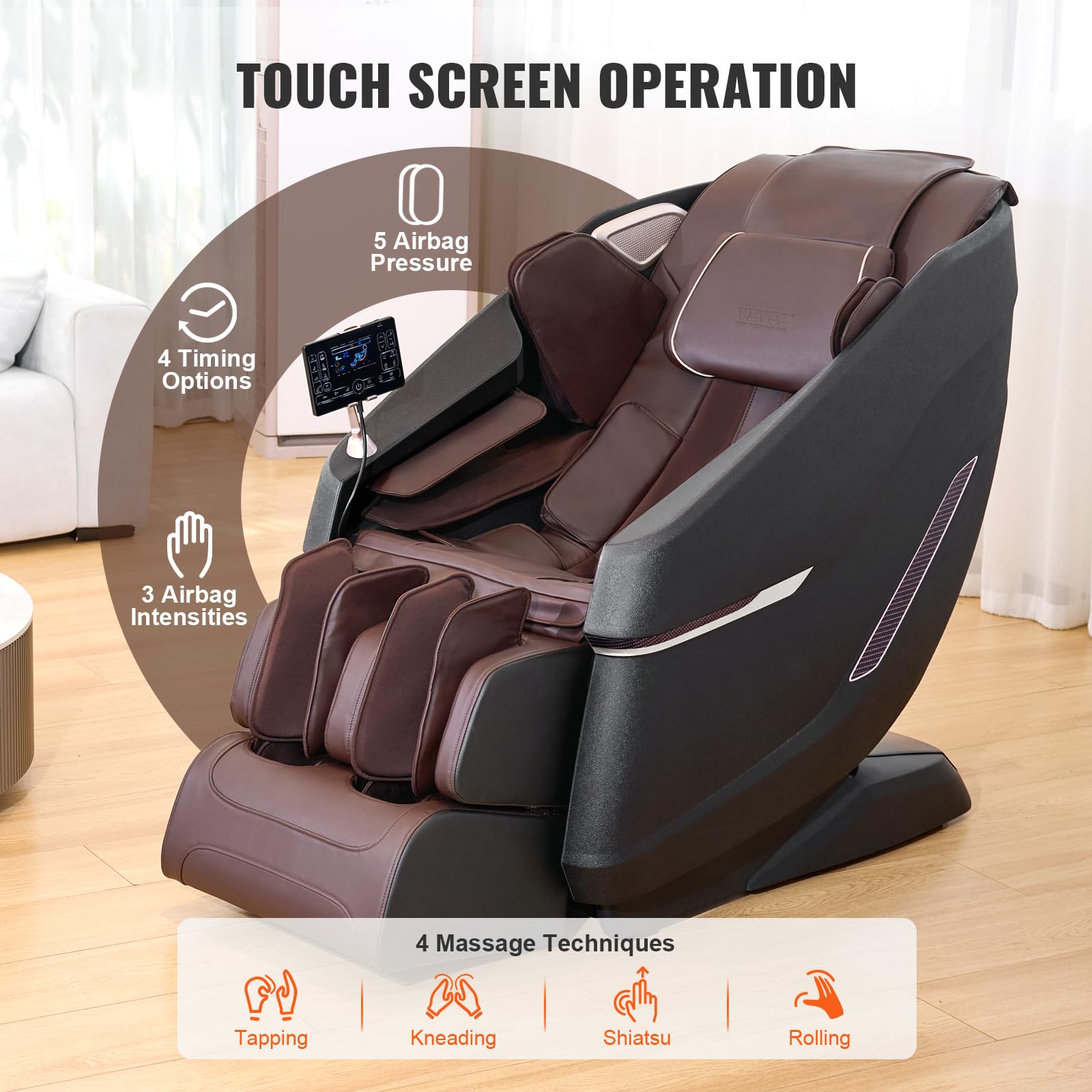 VEVOR Fauteuil de Massage avec Piste SL Flexible, Masseur Shiatsu 3D Complet du Corps, Zéro Gravité, 10 à 18 Modes Automatiques, Chauffage, Haut-Parleur Bluetooth, Coussin d’Air, et Écran Tactile