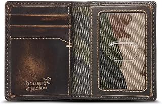 HoJ Co. Slim Card Wallet | Bifold Card Case | Full Grain Leather With Burnished Finish | Minimalist Front Pocket Wallet | Credit Card Holder (Black)