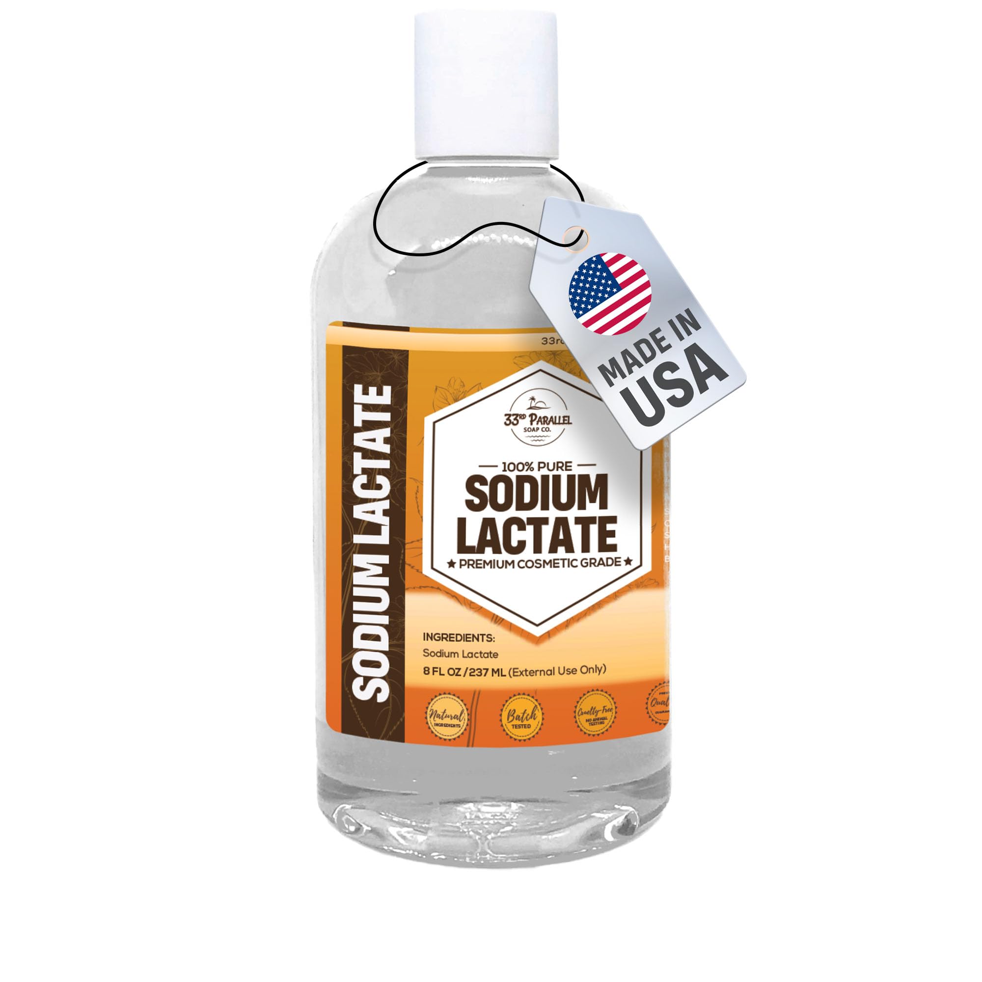 Sodium Lactate (8 oz) for Soap Making & Lotions, Premium Sodium Lactate Liquid, 60% Concentration, Cosmetic Grade, Moisturize Anti-Aging, Makes Soap