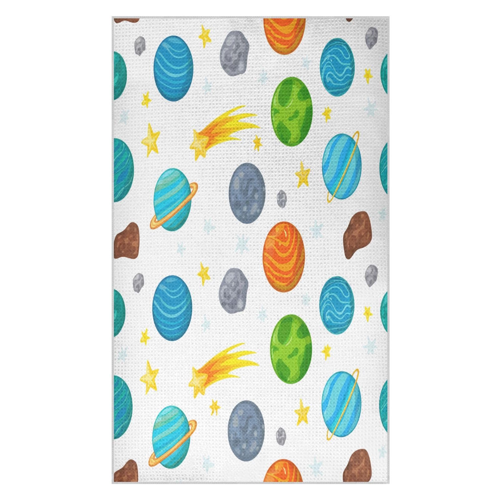 BURSTDDY Cartoon Planet Kitchen Towels,Absorbent Dish Towels 2 Pack