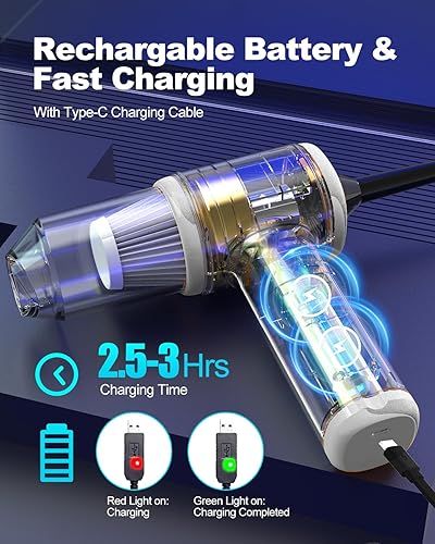 Miniatura 3 de Aspirador de mano para automóvil de alta potencia, 4 en 1, pequeño, portátil, sin escobillas, con potencia de succión de 22000 pa y plumero de aire,