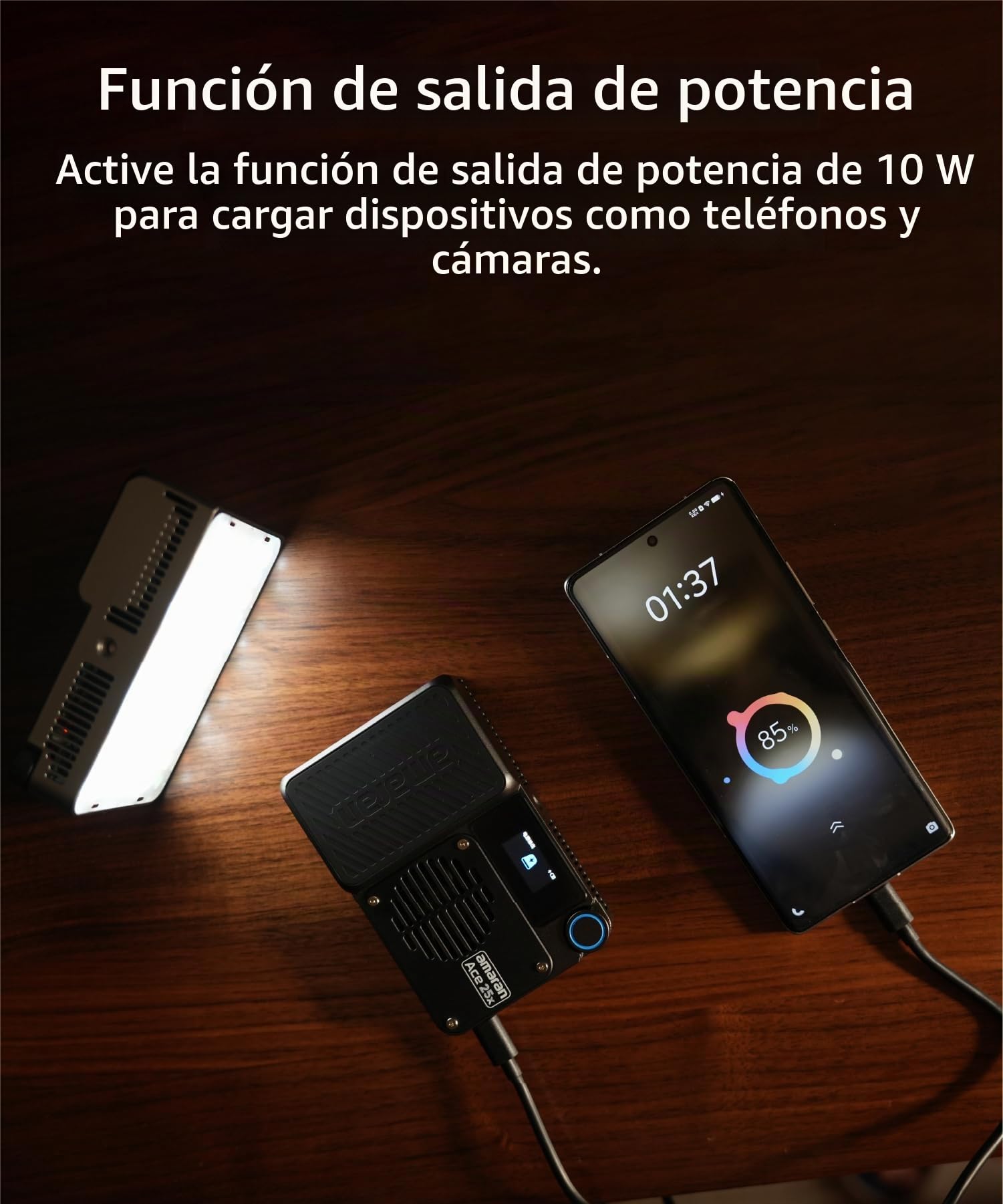 Amaran Ace 25c Luz LED RGBWW de Colores Completos, 32W Luz de Vídeo On-Camera, 2300K-10000K, 5908 Lux @ 0,5m, Carga Rápida USB-C, Montaje Magnético, Control Inalámbrico con la App amaran - Charcoal