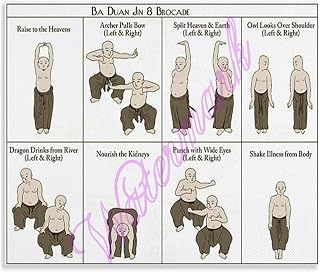 Eight Section Brocades Poster Baduanjin Routine Step by Step Guide Chinese Health Art Bedroom Living Room Decor(Unframed,08x12inch(20x30cm))