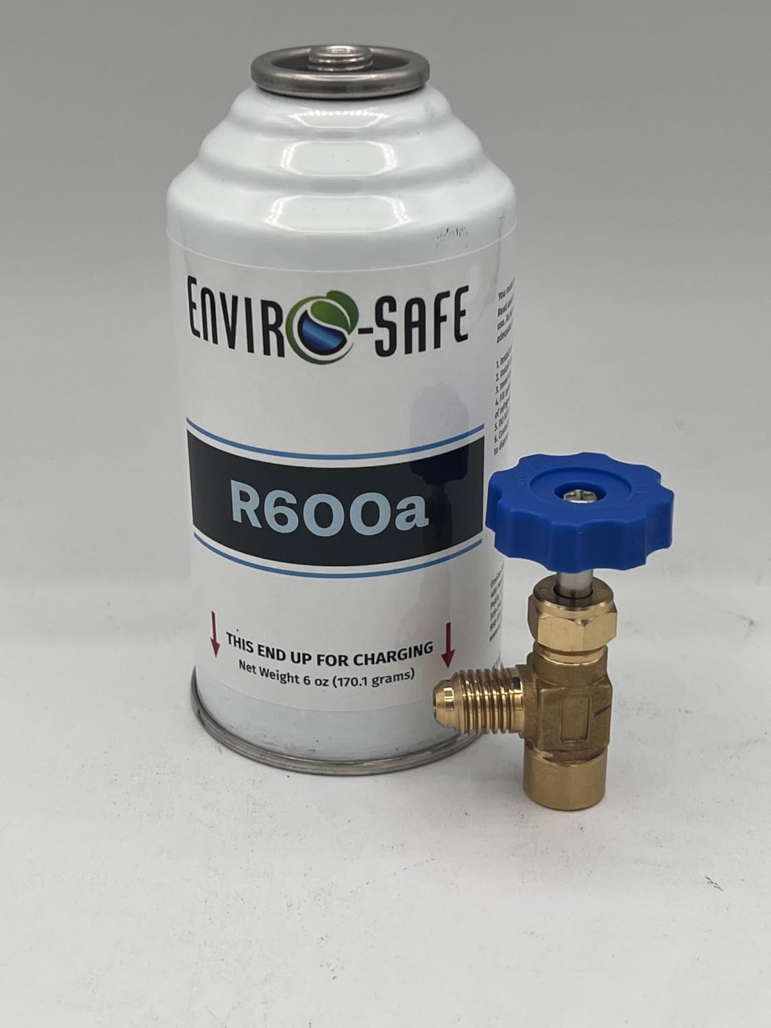 Enviro-safe R600a Refrigerant with Tap, 6oz Can, Pharmaceutical Grade 99.7% Pure, for Domestic Refrigerators, Freezers, Dehumidifiers, Commercial Equipment
