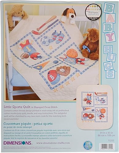Dimensions Edredón de bebé de punto de cruz estampado 'Little Sports' DIY, 34" x 43"