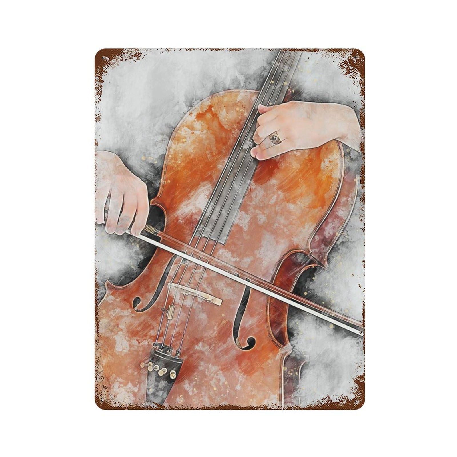 Garage Style Cello 2 Rusty Metal Tin Sign 15.7"x11.8", Classic Wall Plaque for Bar And Workshop