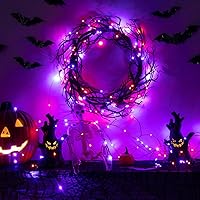 Vista 6 de Luces de Hadas de Halloween de 100 Pies 300 LED Impermeables con Enchufe en Morado y Naranja Luces de Cadena LED con Control Remoto 8 Modos