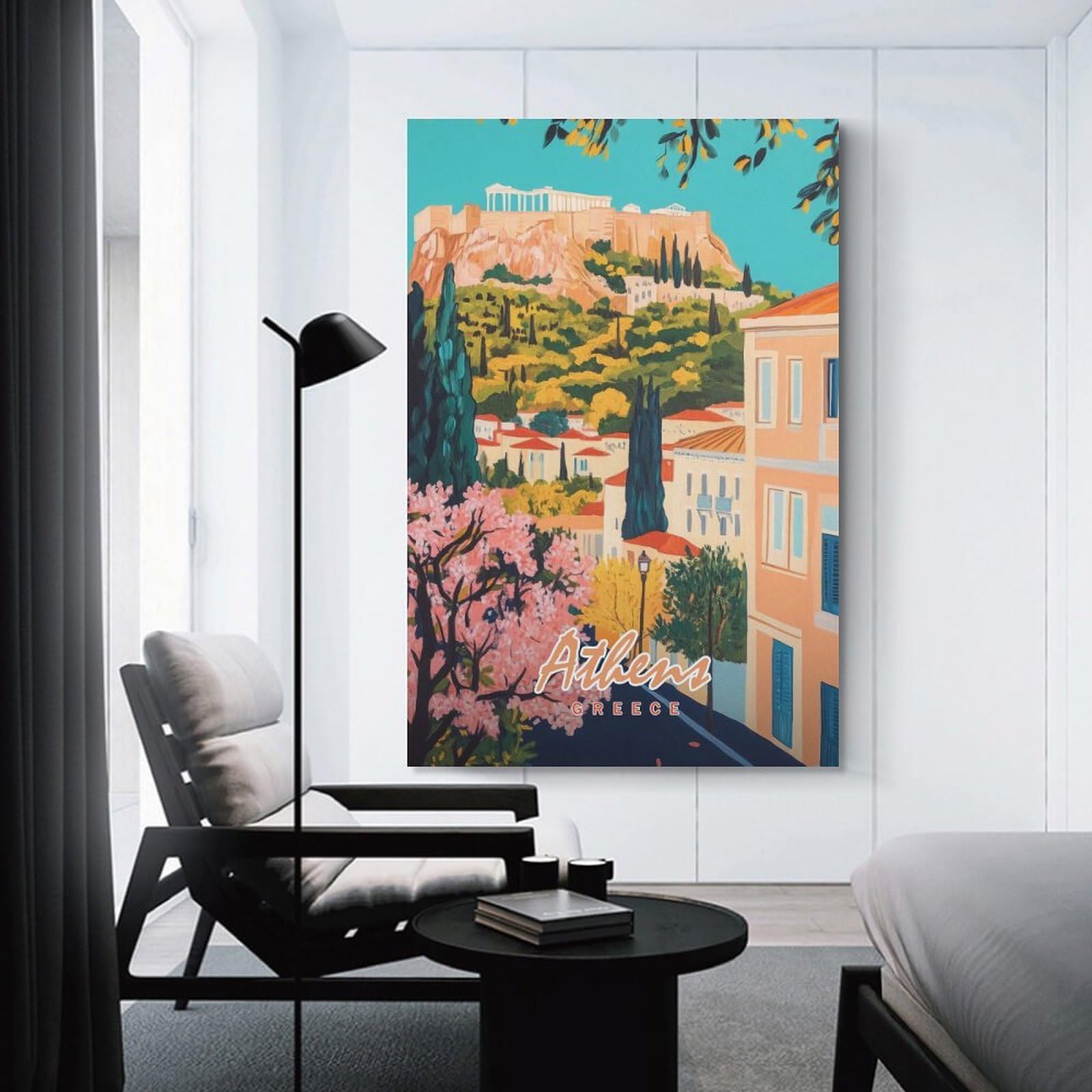 Junmoney Hanging Wall Art Athens, Greece Painting, 20x30inch(50x75cm), for Wall Displays, Bedrooms Or Room Updates, Decorative Artwork with Flexible Styling