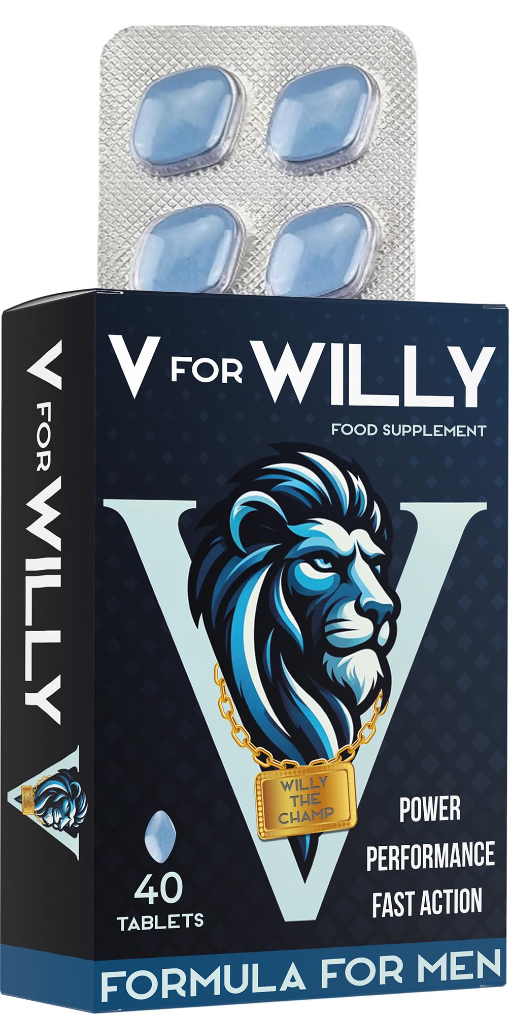 V for Willy | Supplement for Men | Blue 40 Stamina & Energy Tablets | Pills for Men UK | Fast-Acting Tribulus Terrestris Herbal Supplements for Enhanced Performance & Stamina | Korean Ginseng