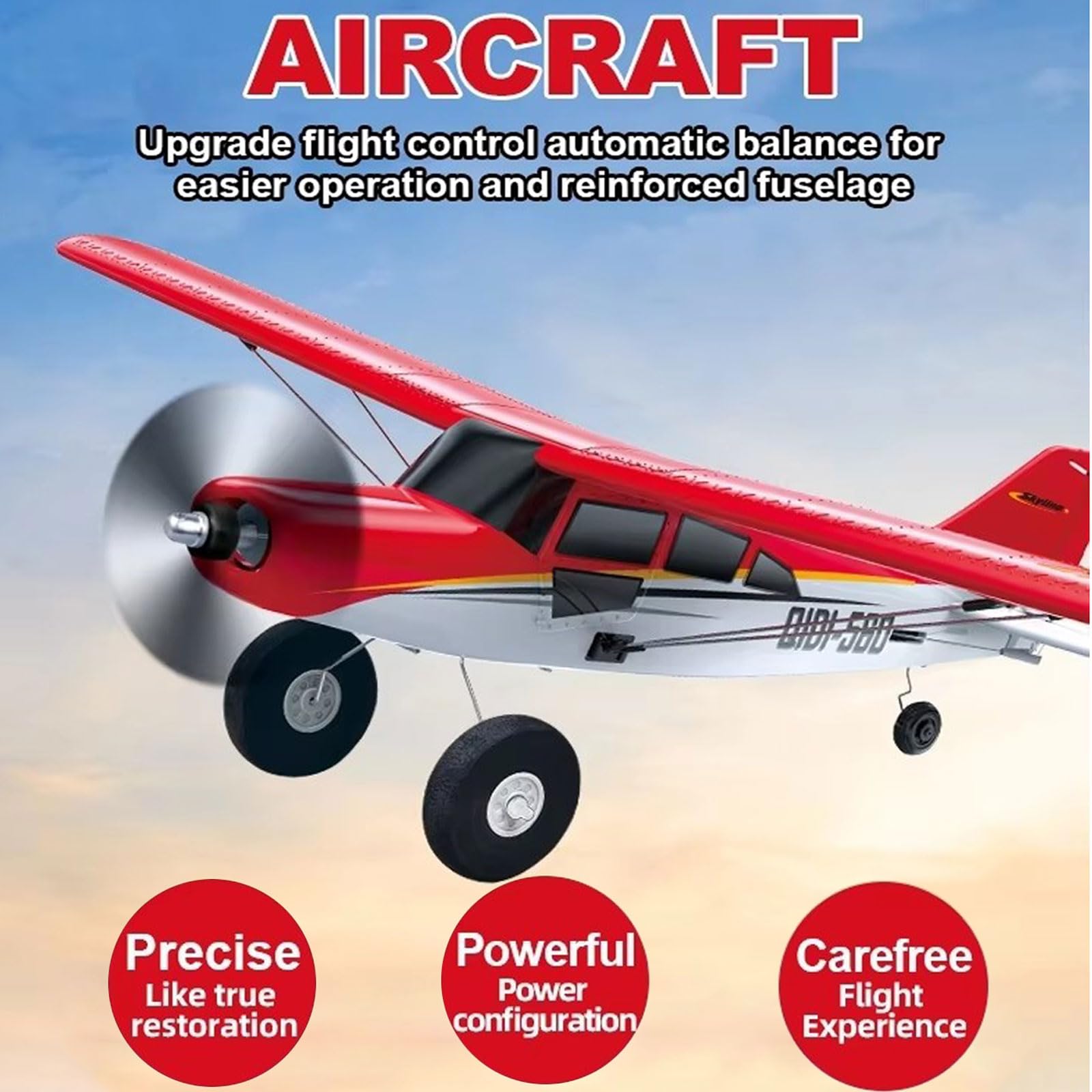 XMFHANG 4 Channel RC Plane, 2.4Ghz Aerobatic Aircraft, RC Airplane with Light, 3 Self-Balancing Modes for Beginner, Professional, 2 Batteries, for Adult Fly Party Gift