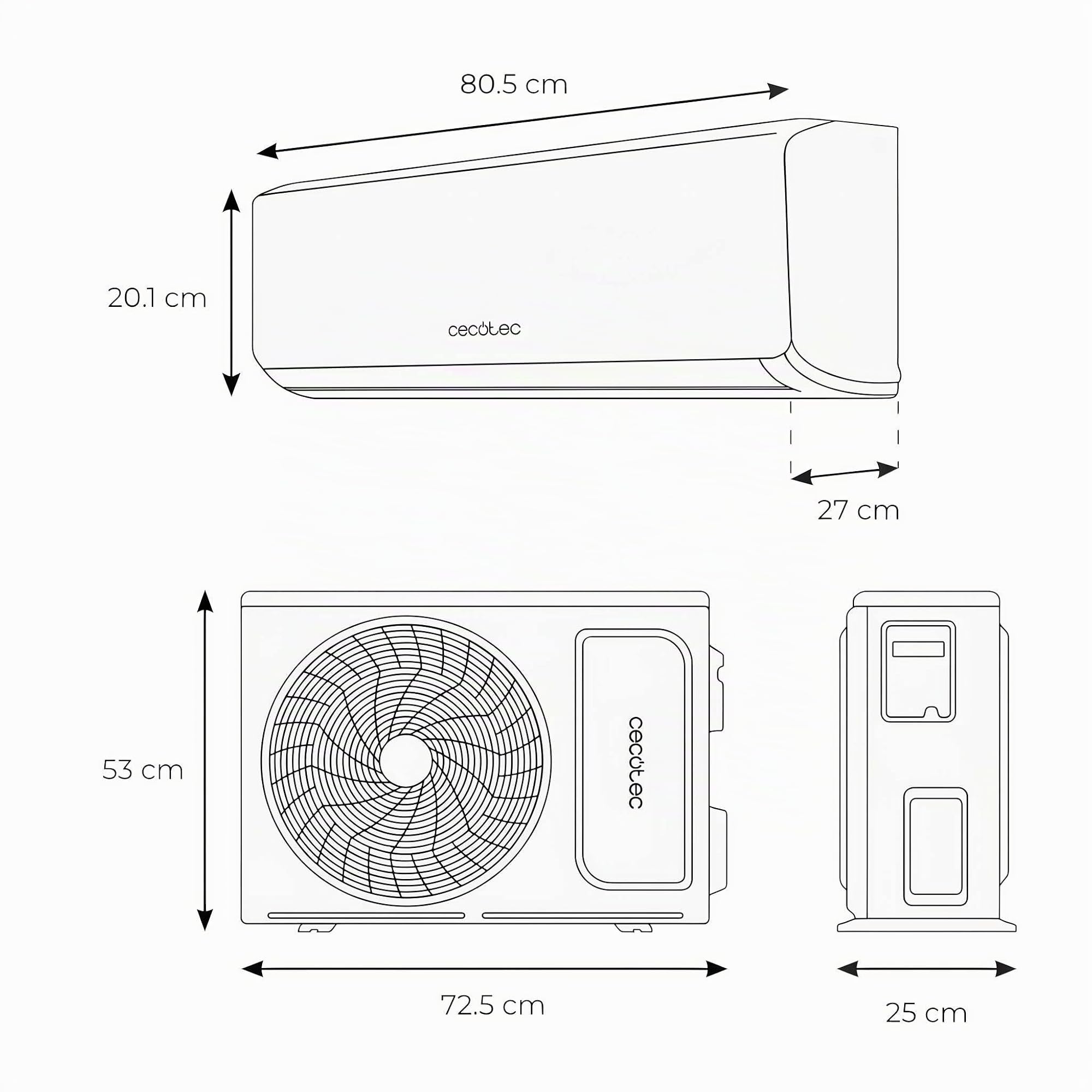 Cecotec Aire Acondicionado Split AirClima 12000 Wind Connected A+++. Inverter, 12000 BTU, Eficiencia A+++, Wi-Fi App, Bomba de Calor, Deshumidificador 26,4 L/día, Temporizador 24h, Pantalla LED