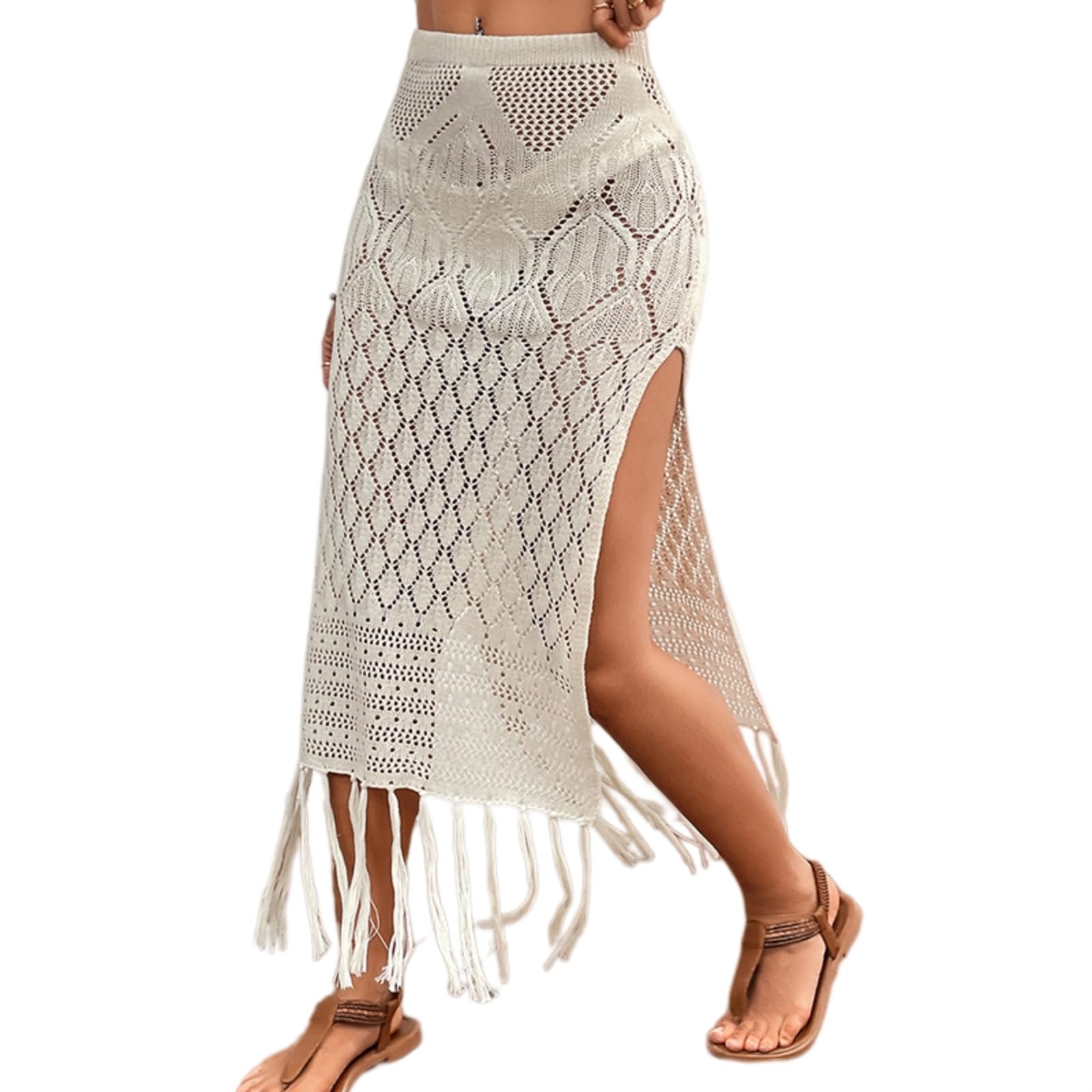 Tricoté haute fente wrap jupe couleur abricot pour sublimer vos maillots