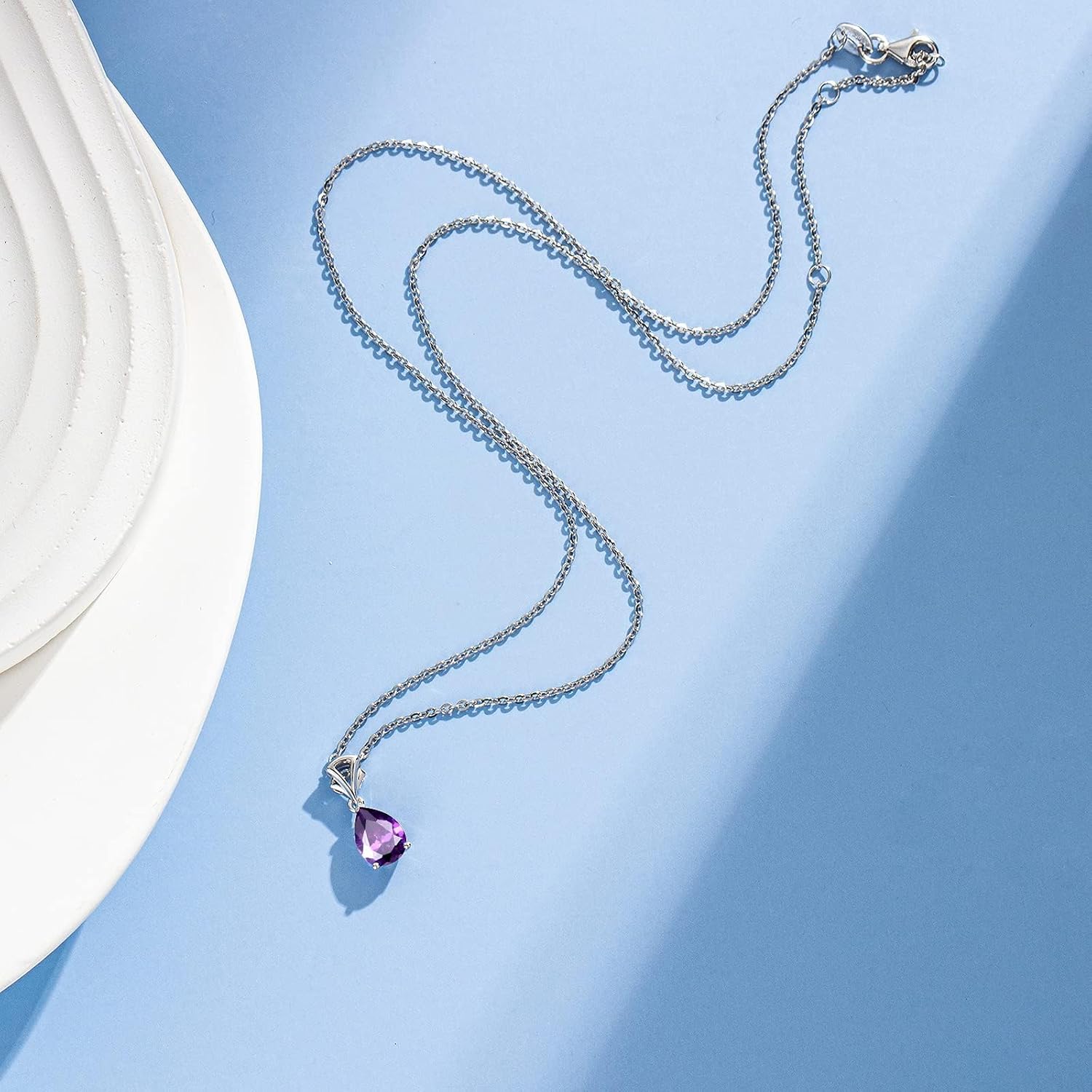 FANCIME 14K Solid White Gold Teardrop Pendant Birthstone Necklace Birthday Gifts for Mom Women Girls, Sterling Silver Chain 16" + 2" Extender - Image 4