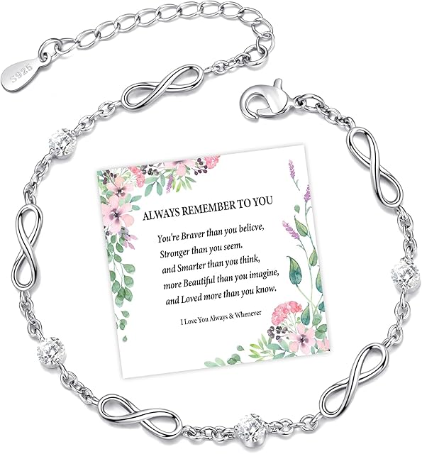 MOROTOLE Silver Bracelet for Women, 925 Sterling Silver Love Heart Shiny Cubic Zirconia Bracelet with Inspirational Card Djustable Crystal Friendship Bracelet Birthday Jewellery Gift for Women Girls