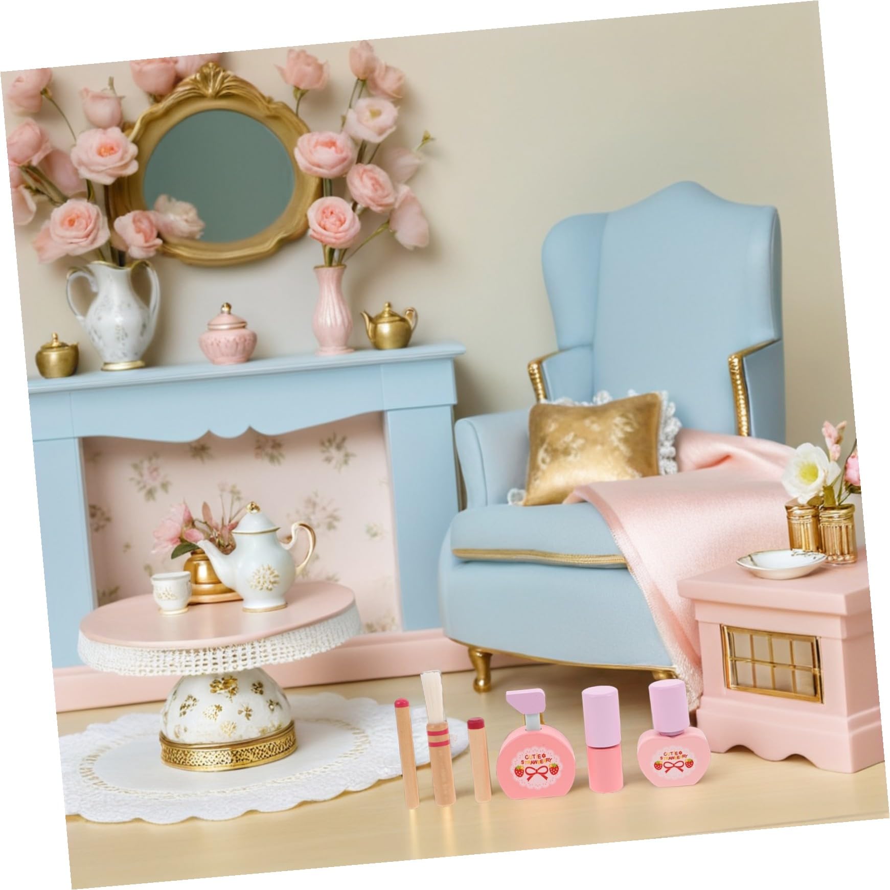 ORFOFE Trucco Giocattolo in Legno per Bambine Kit Trucco Finto con Specchio Rossetto Phon e Profumo Giochi Creativi per Bambina e Giochi di Imitazione per Bambine Regalo Compleanno e