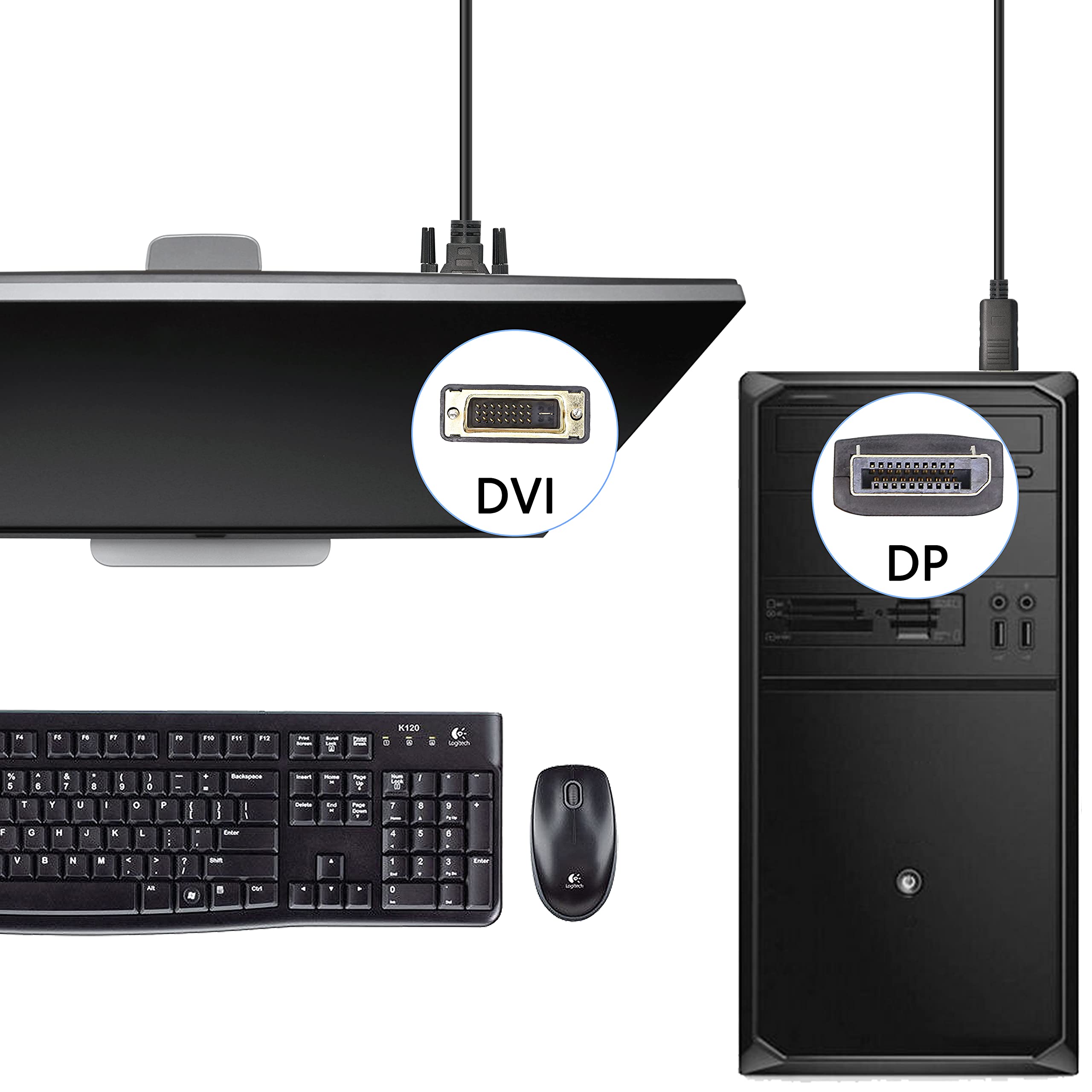 Cavo con adattatore da Displayport a DVI, ad alta velocità, da DP maschio a DVI 24+1 maschio, 1080p, full HD, per PC, laptop, HDTV, proiettore, monitor e altro ancora