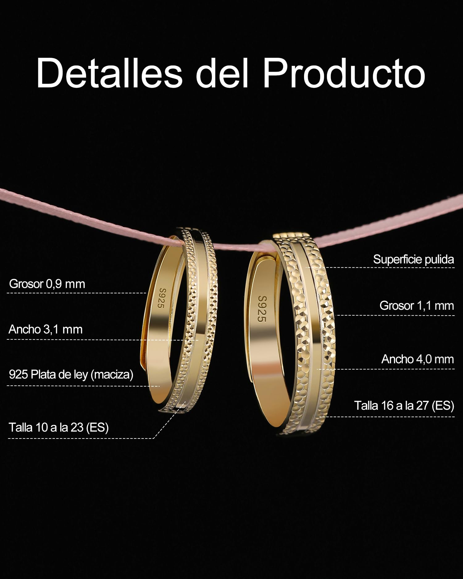 Meissa Alianzas de Plata de Ley 925 para Pareja Anillos de Boda Ajustables de Compromiso Promesa Aniversario Joyería Nupcial San Valentín